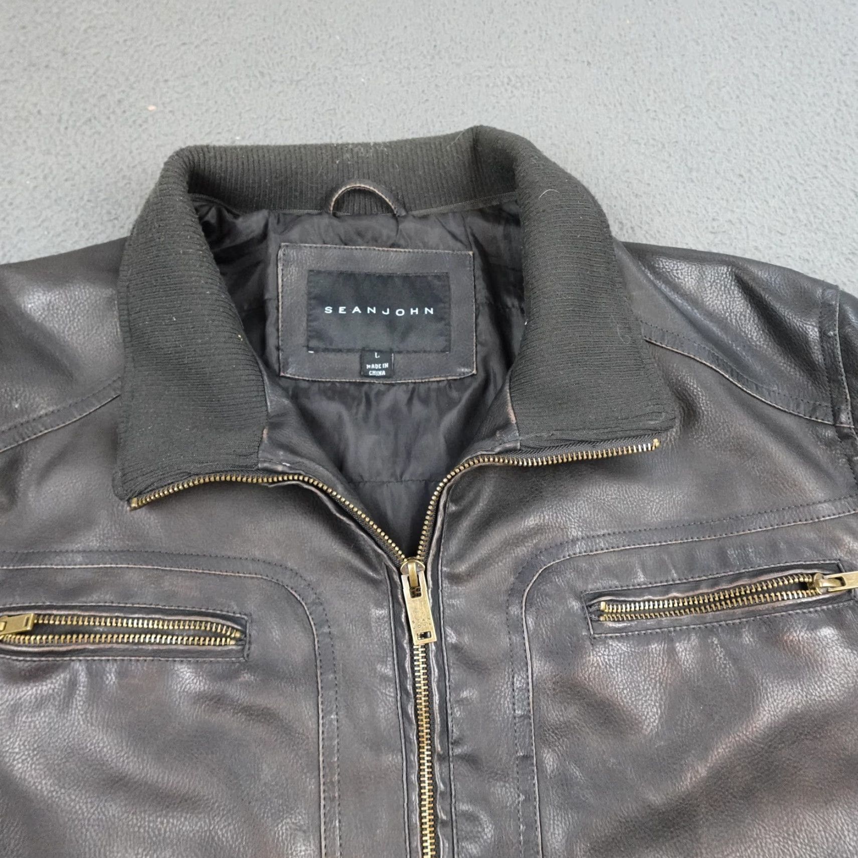 Sean John Sean John Jacket Mens Large Black Faux Leather Bomber Full Zip Pockets Lined Size US L / EU 52-54 / 3 - 4 Thumbnail