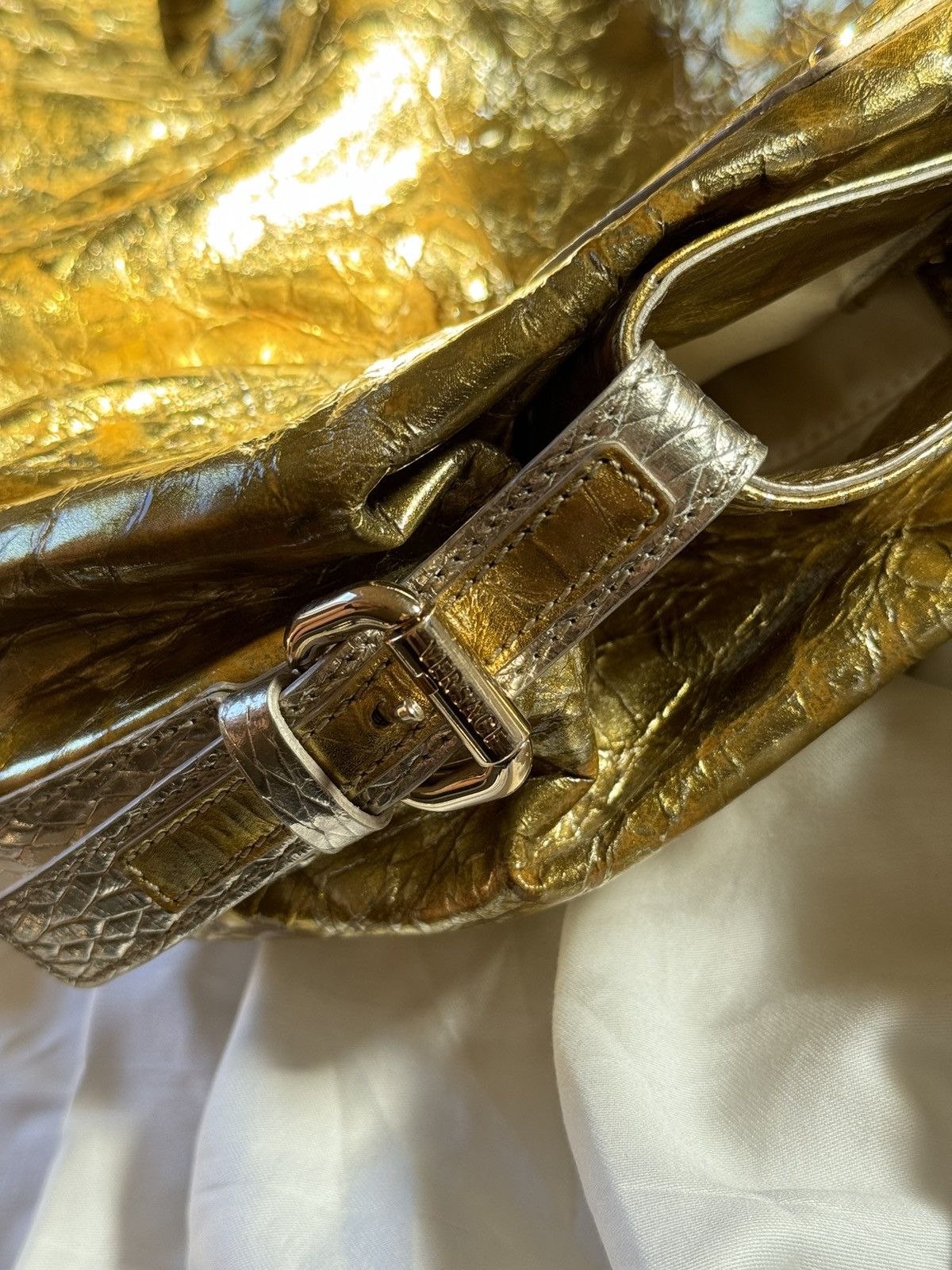 Grailed × Versace Versace Gold/Silver Leather Satchel Bag shoulder Y2K Rare Size ONE SIZE - 17 Thumbnail