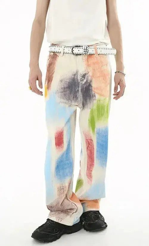 VIBE Retro y2k painted multicolor graffiti jeans pants Size US 34 / EU 50 - 2 Thumbnail