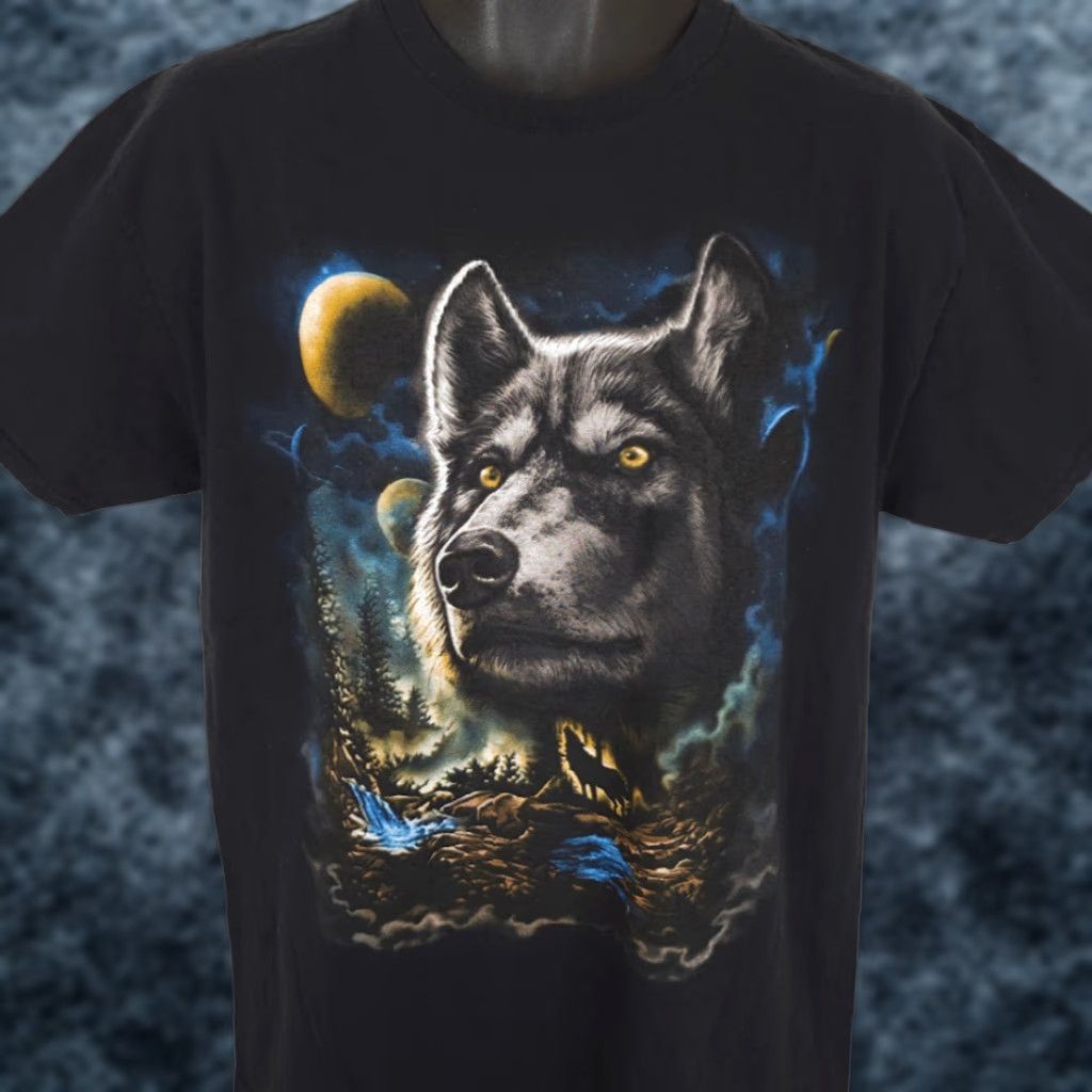 Vintage DOM Howling Wolves T Shirt Mens Large Black Nature Animal Tee Wolf Moon Crew Neck Short Sleeve Cotton Tee Size US L / EU 52-54 / 3 - 1 Thumbnail