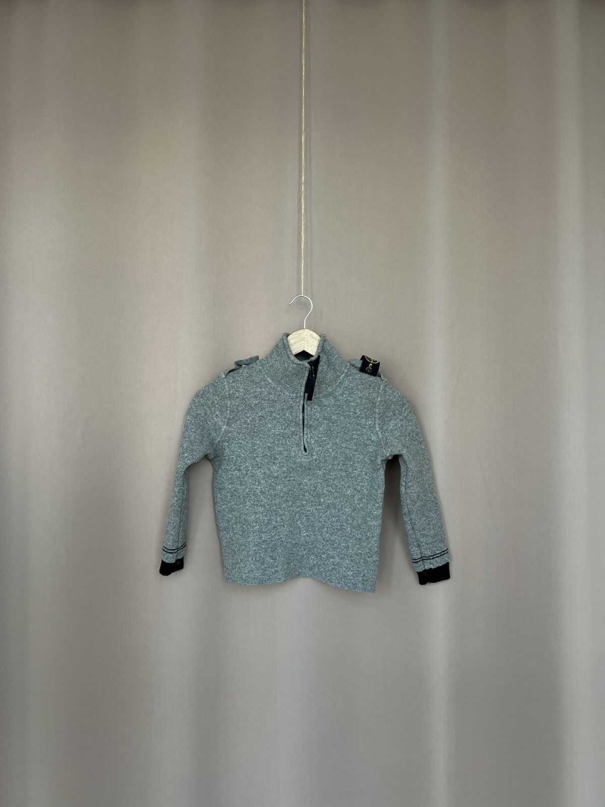 image of Stone Island Junior 1/4 Zip Wool Sweater in Grey, Men's (Size 2XS)
