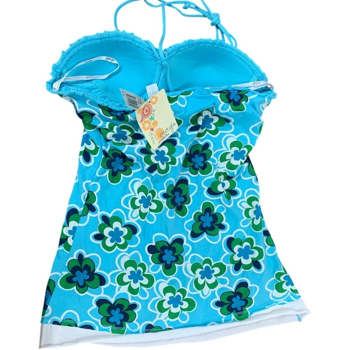 Energie New Energie Large Cotton Blue Floral Built In Bra Halter Top Size L / US 10 / IT 46 - 2 Thumbnail