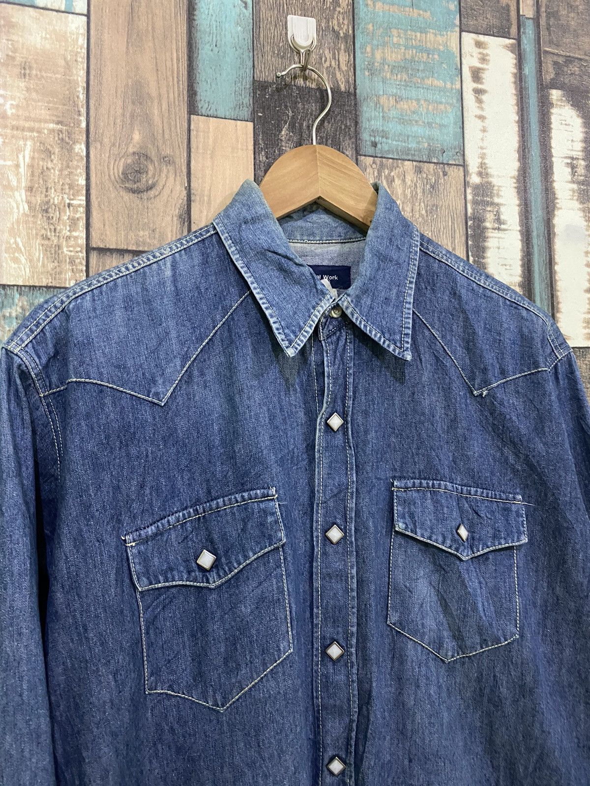 Global Work × Japanese Brand × Vintage Vintage Global Work Western Denim Shirt Size US M / EU 48-50 / 2 - 2 Thumbnail
