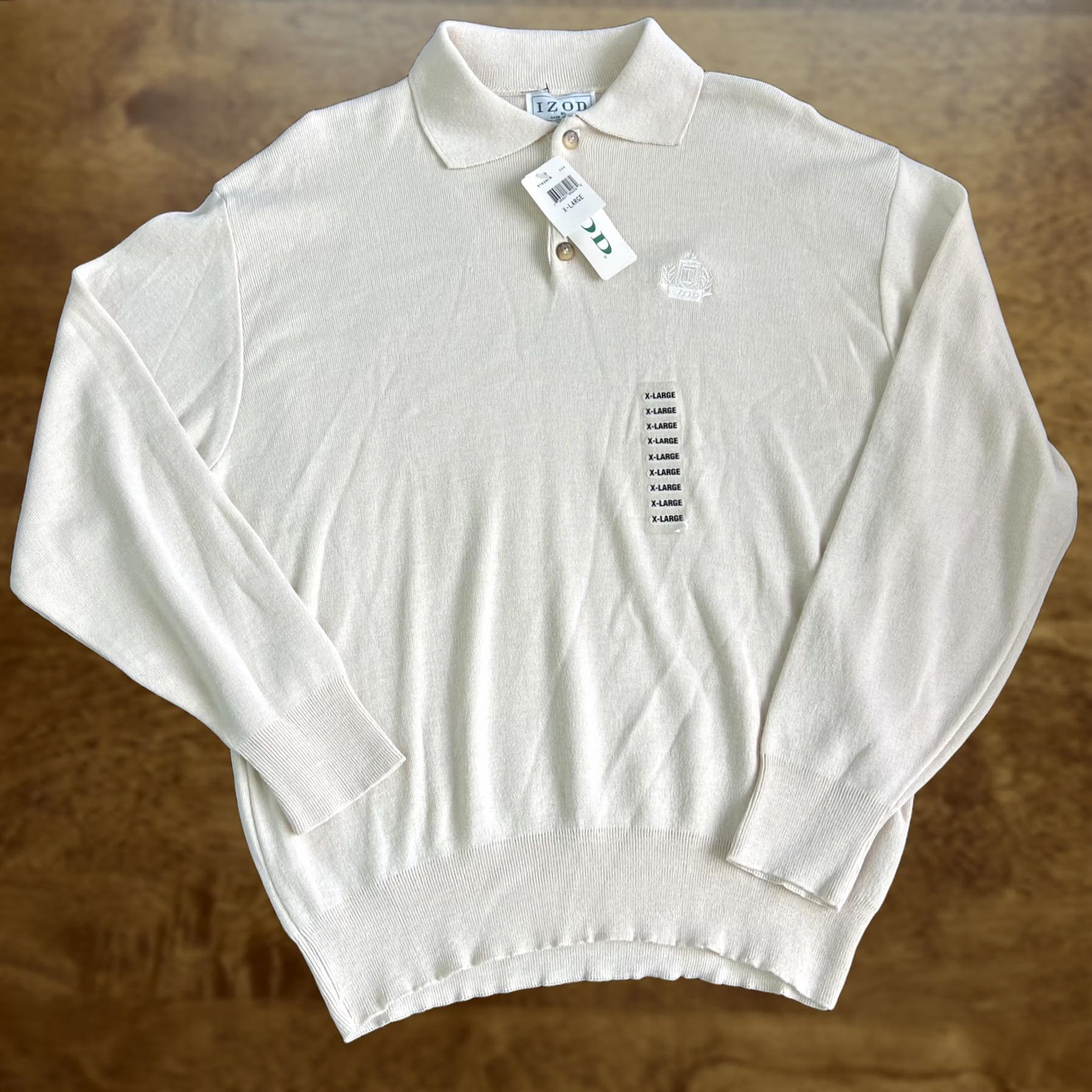 Izod VINTAGE Izod Sweater Mens XL Beige Long Sleeve Knit Polo Crest Logo Made USA Shirt Mens XL Beige Knit Polo Crest Logo USA Size US XL / EU 56 / 4 - 1 Thumbnail