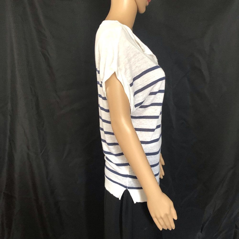 Ann Taylor New ANN TAYLOR Striped Linen-Blend Top White Blue Size S / US 4 / IT 40 - 3 Thumbnail