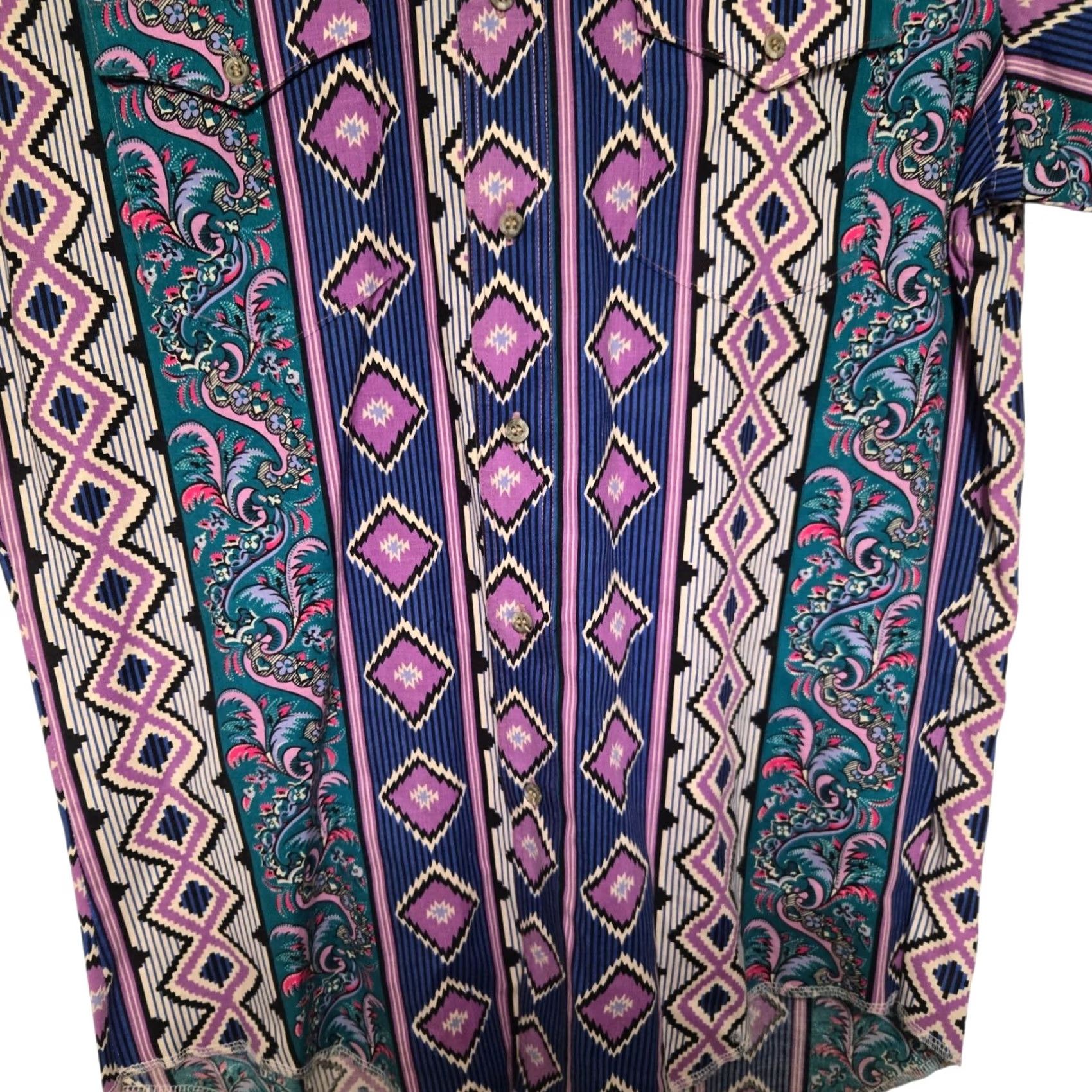 Wrangler VINTAGE Wrangler Brushpopper Shirt 16 Large Purple Aztec Rodeo Western Paisley Shirt Mens Size US L / EU 52-54 / 3 - 3 Thumbnail