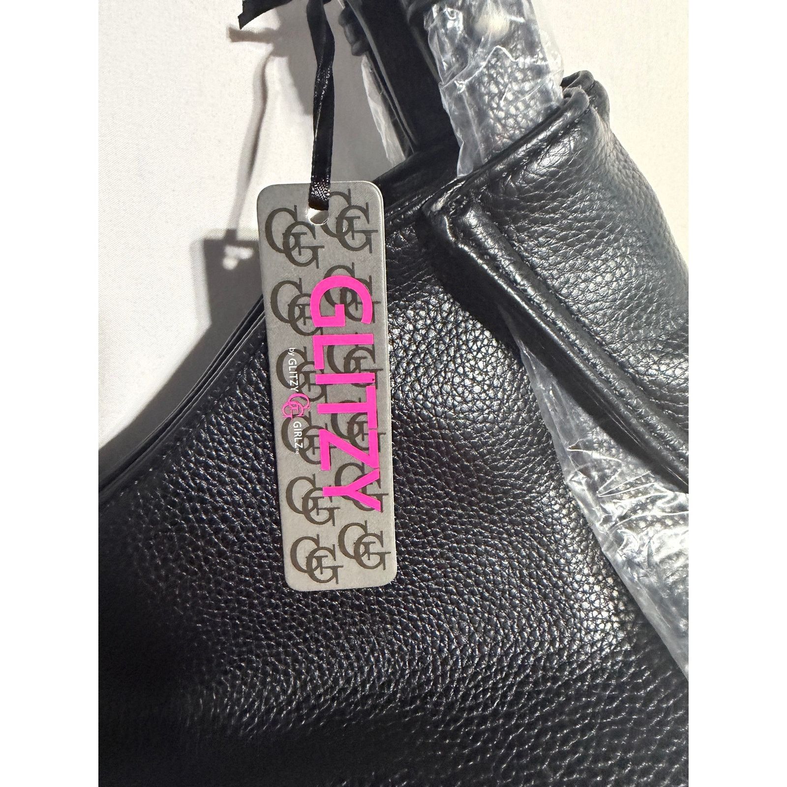 Unowned Glitzy Large Black Faux Leather Hobo Shoulder Bag Slouchy Size ONE SIZE - 3 Thumbnail