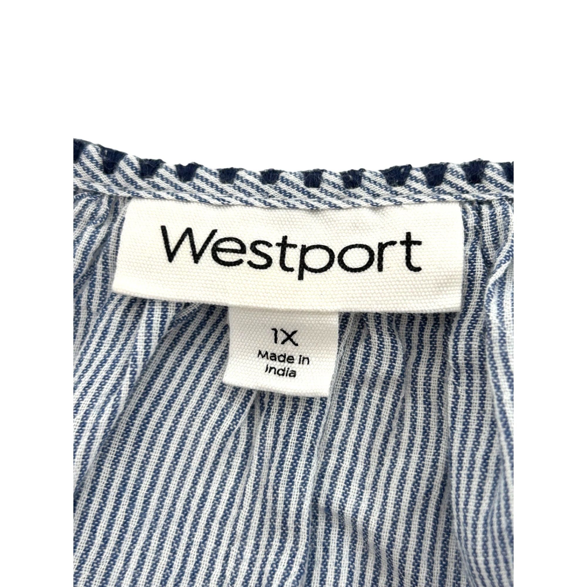 Other Westport Blouse 1X Blue White Peasant Boho Long Sleeve Embro Size XL / US 12-14 / IT 48-50 - 5 Thumbnail