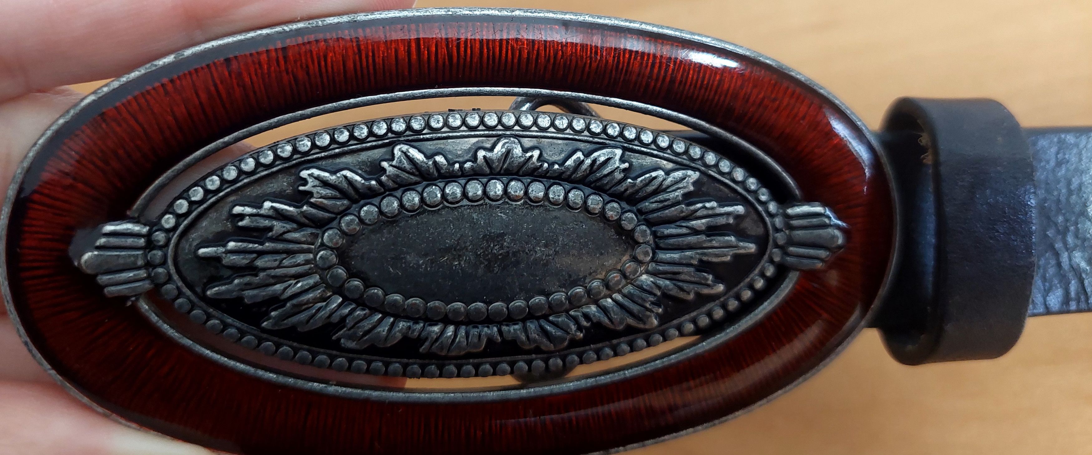 Chicos Chico's Western Belt Large Oval Buckle Red Silver Boho Style Size ONE SIZE - 6 Thumbnail