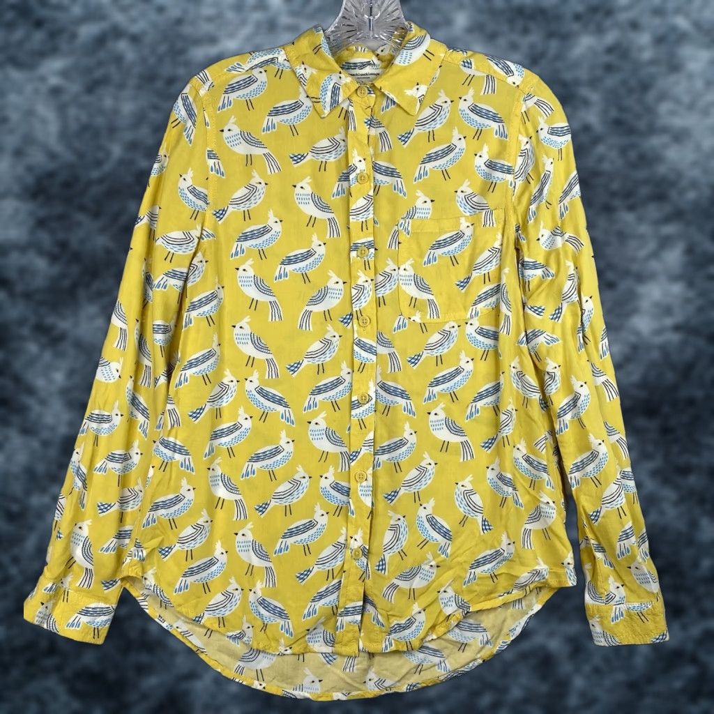 Vintage Beach Lunch Lounge Button-Up Top Womens XS Yellow Bird Long Sleeve Rayon Faded? No Size XS / US 0-2 / IT 36-38 - 1 Thumbnail