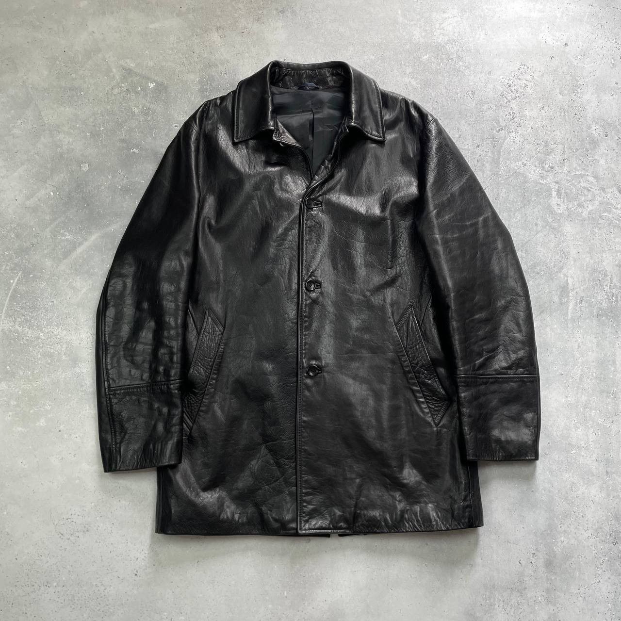 Vintage Kenzo Homme Mid-Length Calf Leather Jacket Black L
