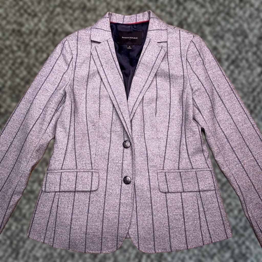 Banana Republic Banana Republic Blazer Womens 0 Gray Striped Stretch Jacket Short Notch 2-Button Sleeve Long Regular Size XS / US 0-2 / IT 36-38 - 1 Thumbnail