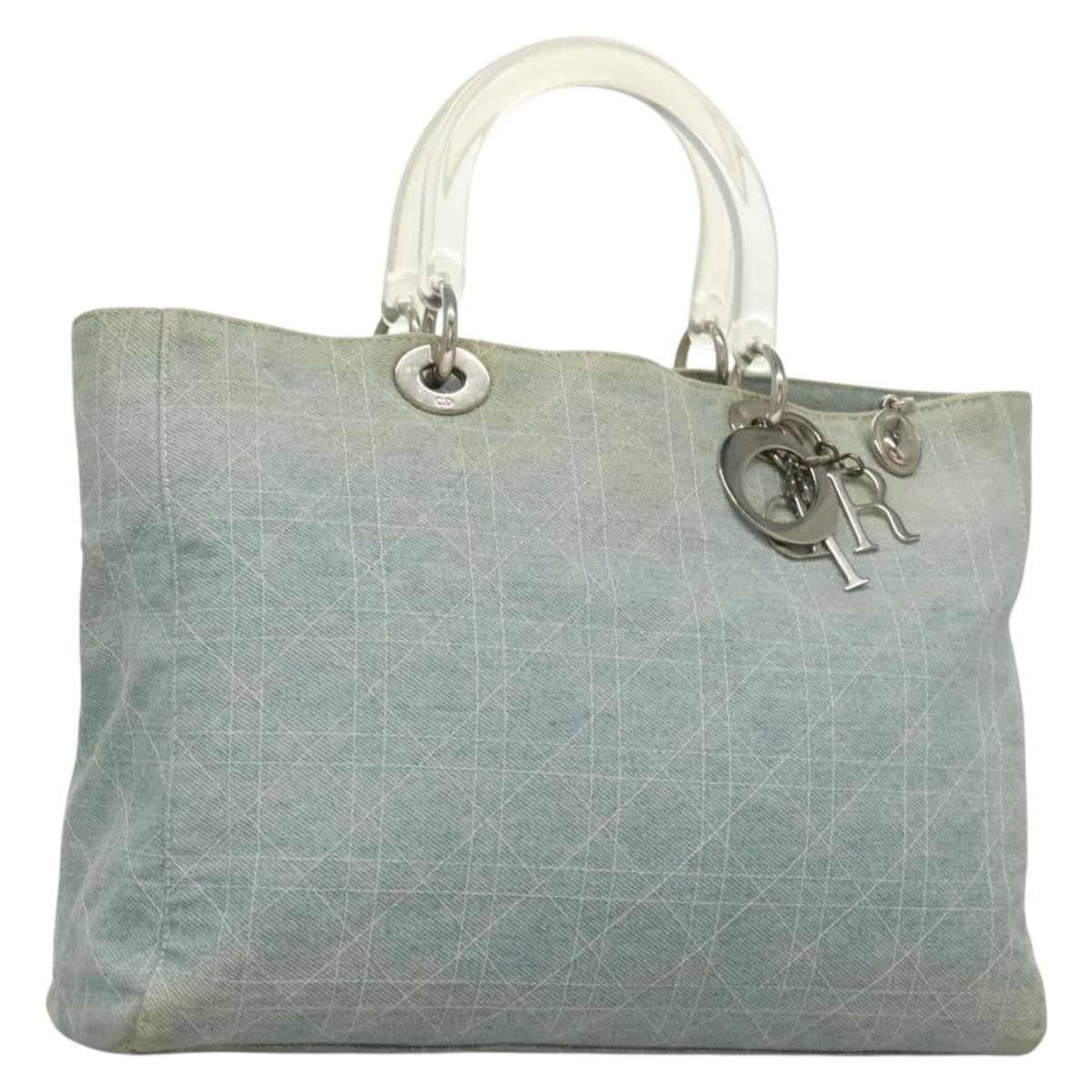 DIOR Canage Hand Bag Denim Light Blue Silver