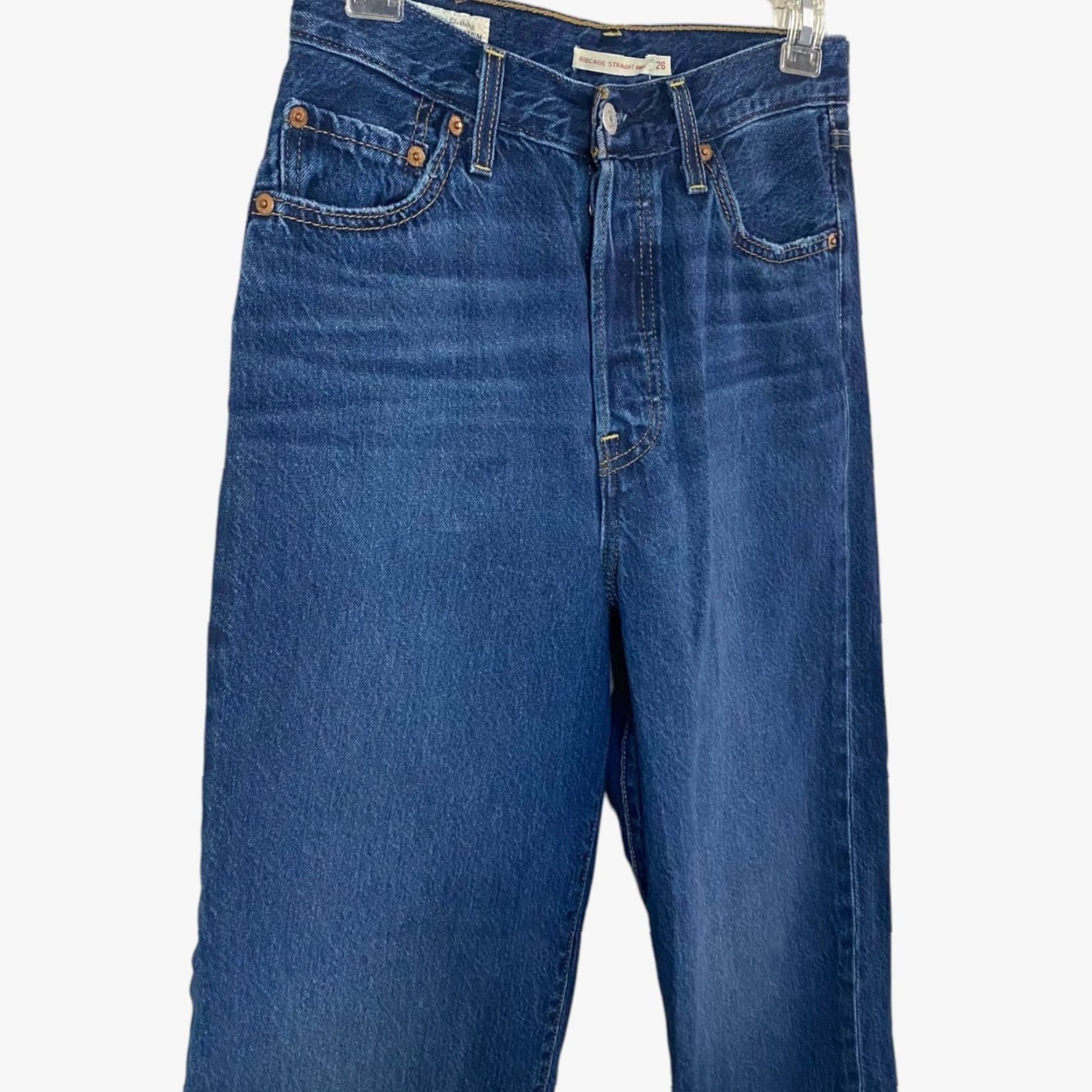 Levi's Levi's Ribcage Straight Fit Ankle Jeans Women's 26 Blue High-Rise Raw-Hem Denim Jeans Size 26" / US 2 / IT 38 - 4 Thumbnail