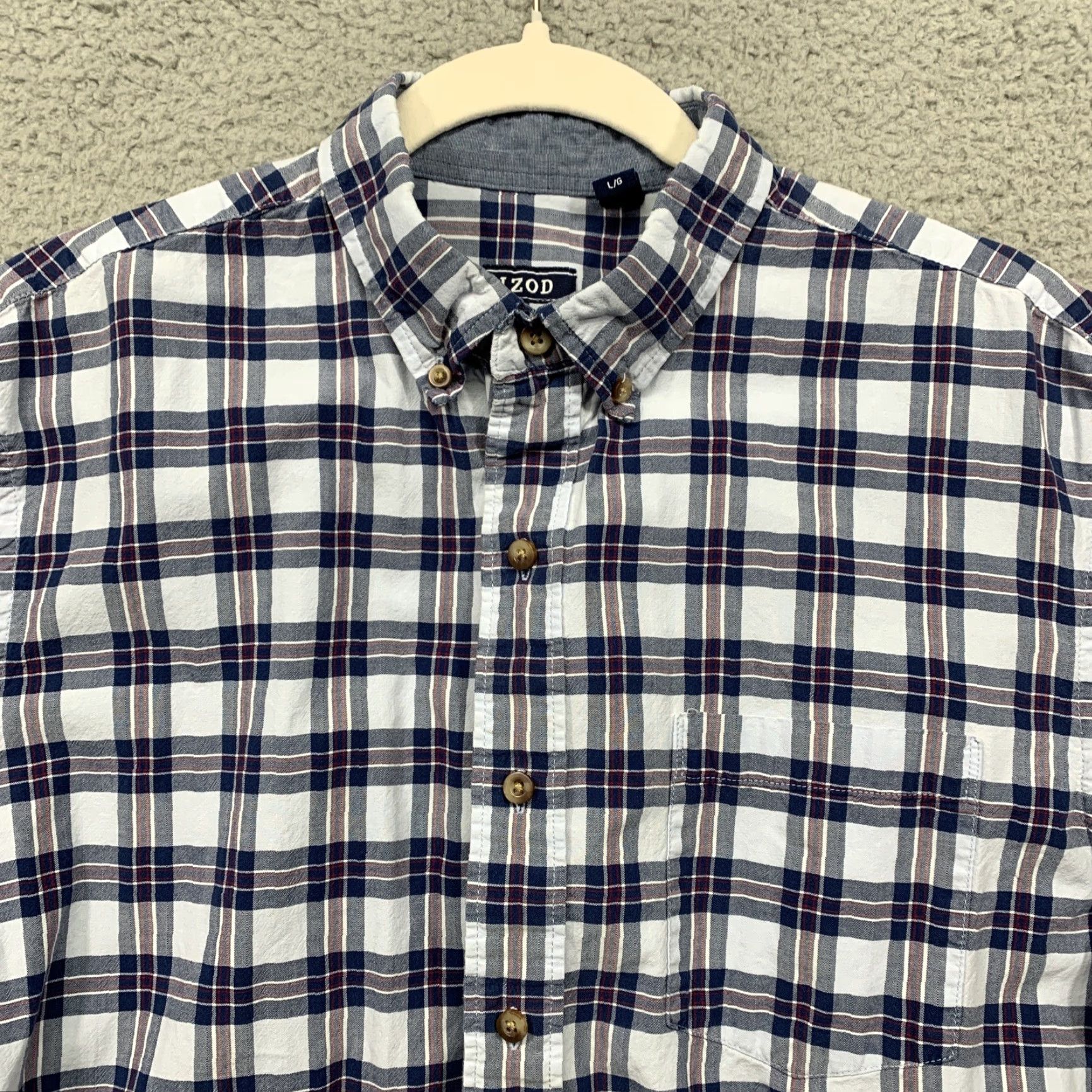 Izod IZOD Button Shirt Mens L Plaid 1 Pocket Button-Down Collar Blue White Red Casual Business Travel Shirt Size US L / EU 52-54 / 3 - 2 Thumbnail