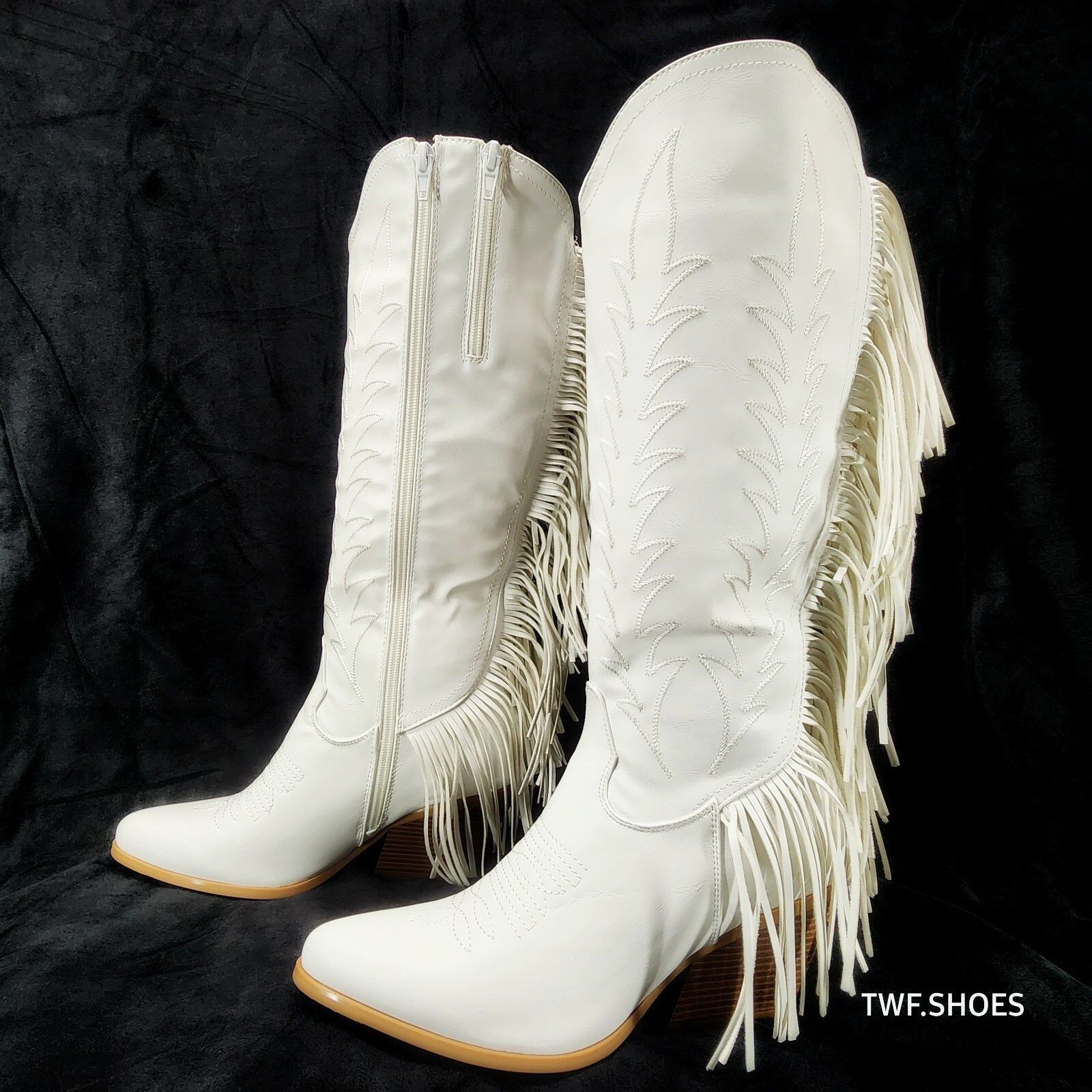 Other Dusty Roads Bright White Back Fringe Country Western Cowgirl Size US 10 / IT 40 - 2 Thumbnail