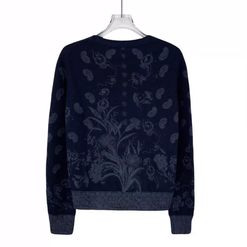 Christian Dior Blue Floral Knit Sweater 36 XS-2505