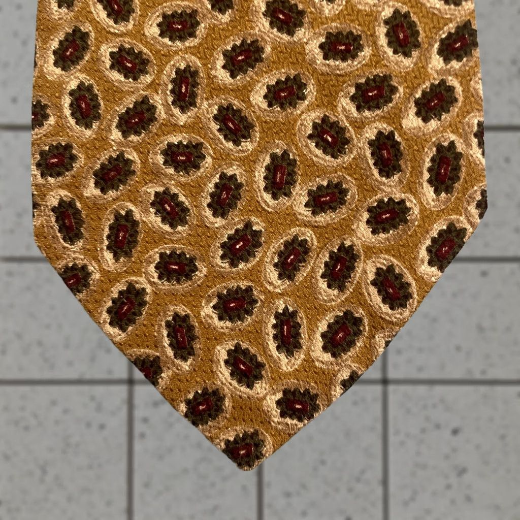 Robert Talbott VINTAGE Robert Tallbott Italy Silk Tie vtg 90s USA Gears Micro Neat Dots Yellow 4x58 Capsule Wide Necktie Size ONE SIZE - 1 Thumbnail