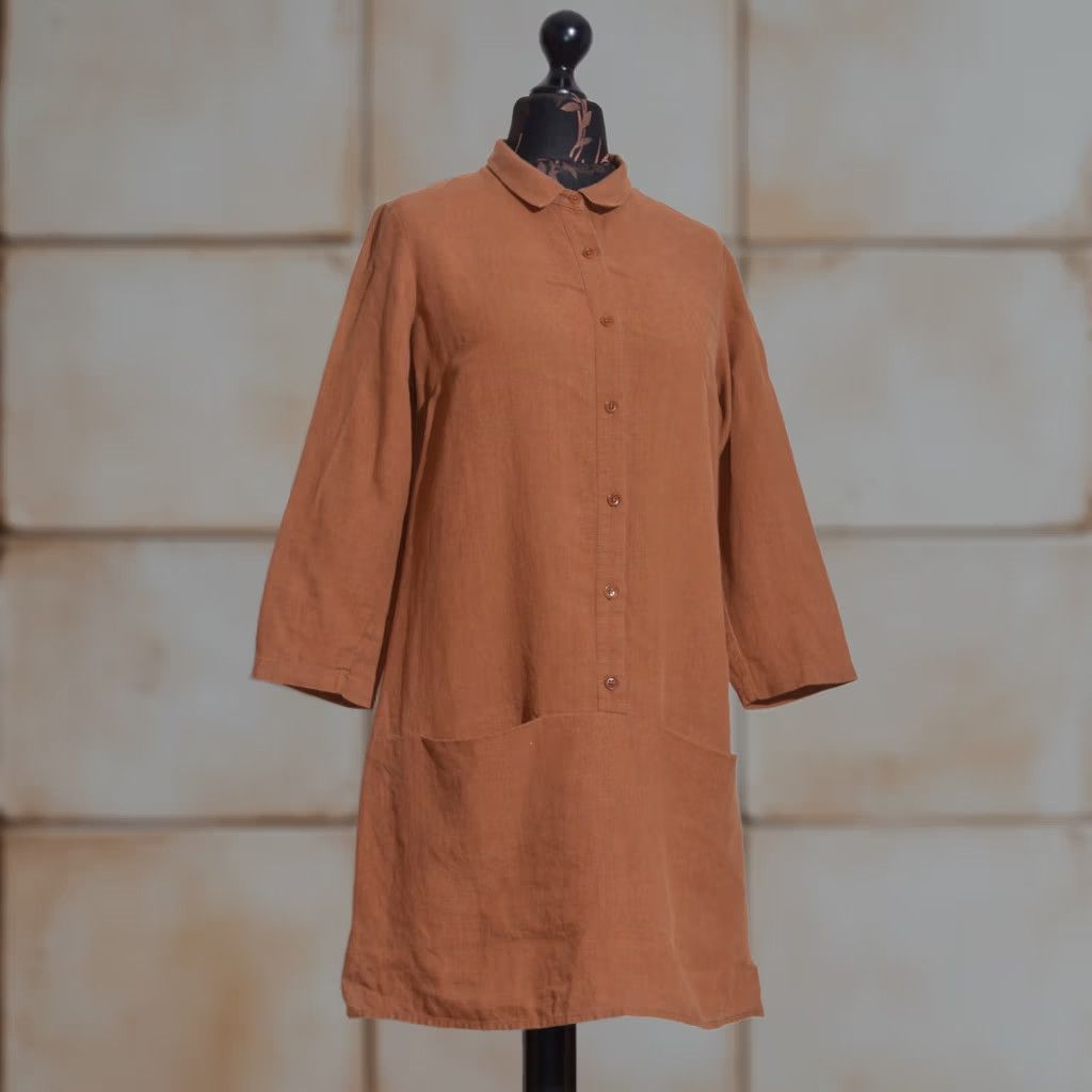 Vintage TOAST Shirt Dress 100% Linen Rust Brown Button Front Womens Size 10 Size L / US 10 / IT 46 - 1 Thumbnail