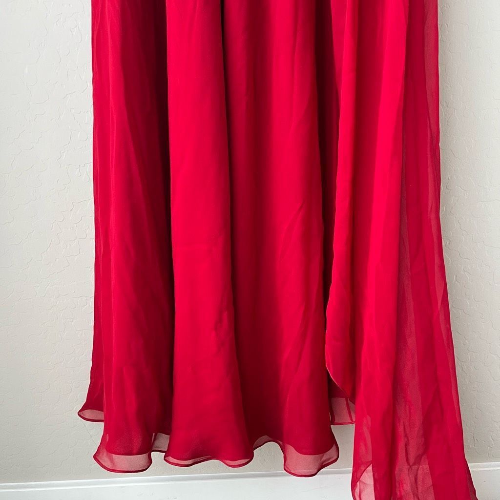 Naeem Khan Naeem Khan Red 100% Silk Draped One-Shoulder Braided Waist C Size S / US 4 / IT 40 - 4 Thumbnail