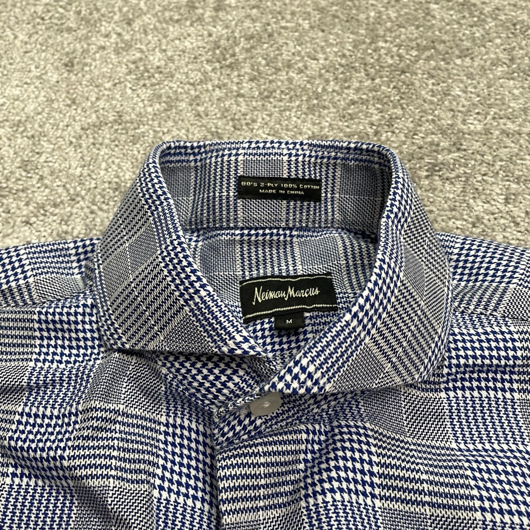 Neiman Marcus Neiman Marcus Houndstooth Dress Shirt Mens M Blue 2-Ply Cotton Work Shirt Jacket? Size 40R - 3 Thumbnail