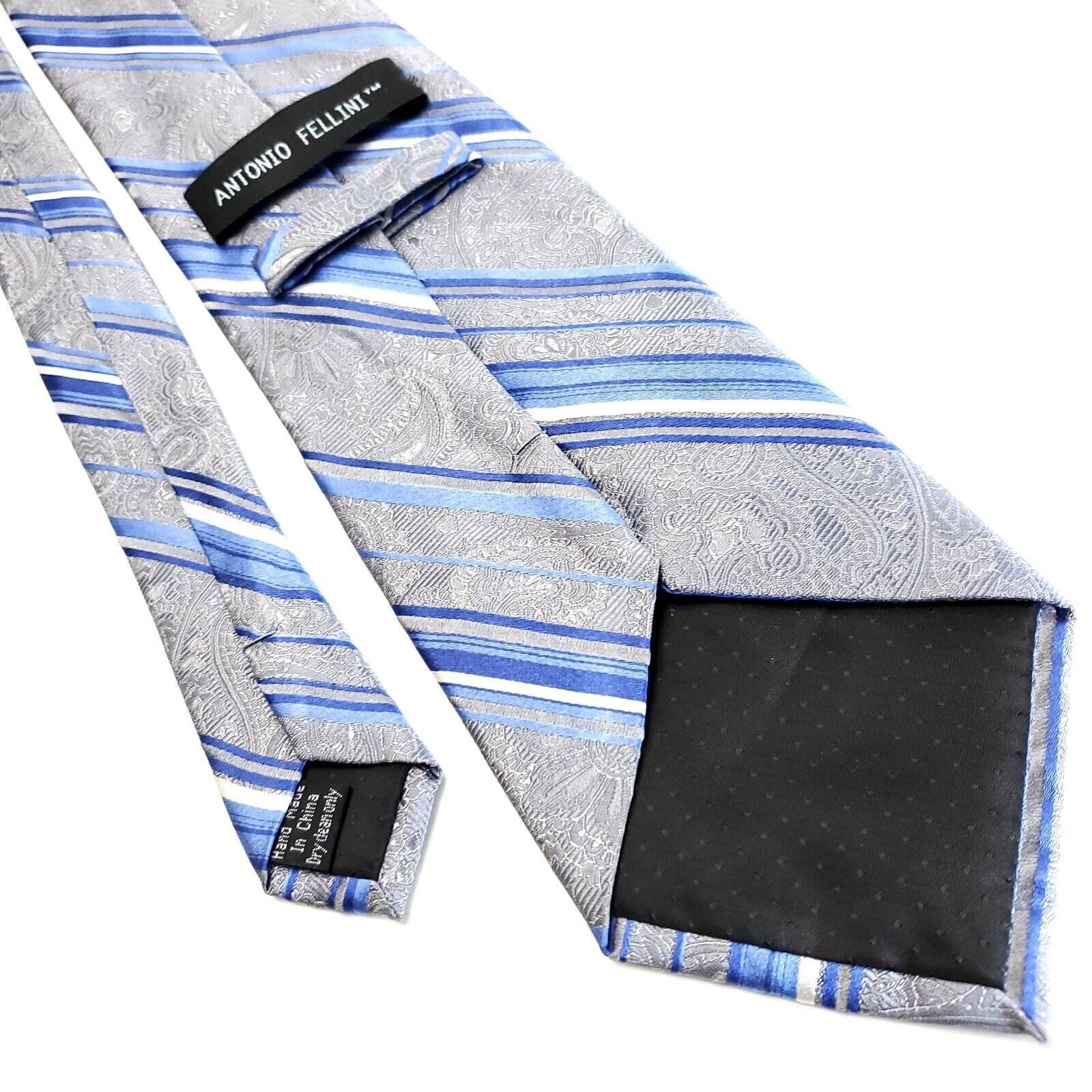 Vintage Antonio Fellini Gray Blue Silk Tie Woven Wide Striped Floral Size ONE SIZE - 3 Thumbnail
