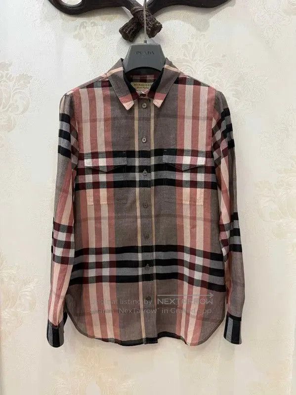 Burberry Burberry Light Gray Cotton Check Long Sleeve Shirt. Size XS / US 0-2 / IT 36-38 - 1 Thumbnail