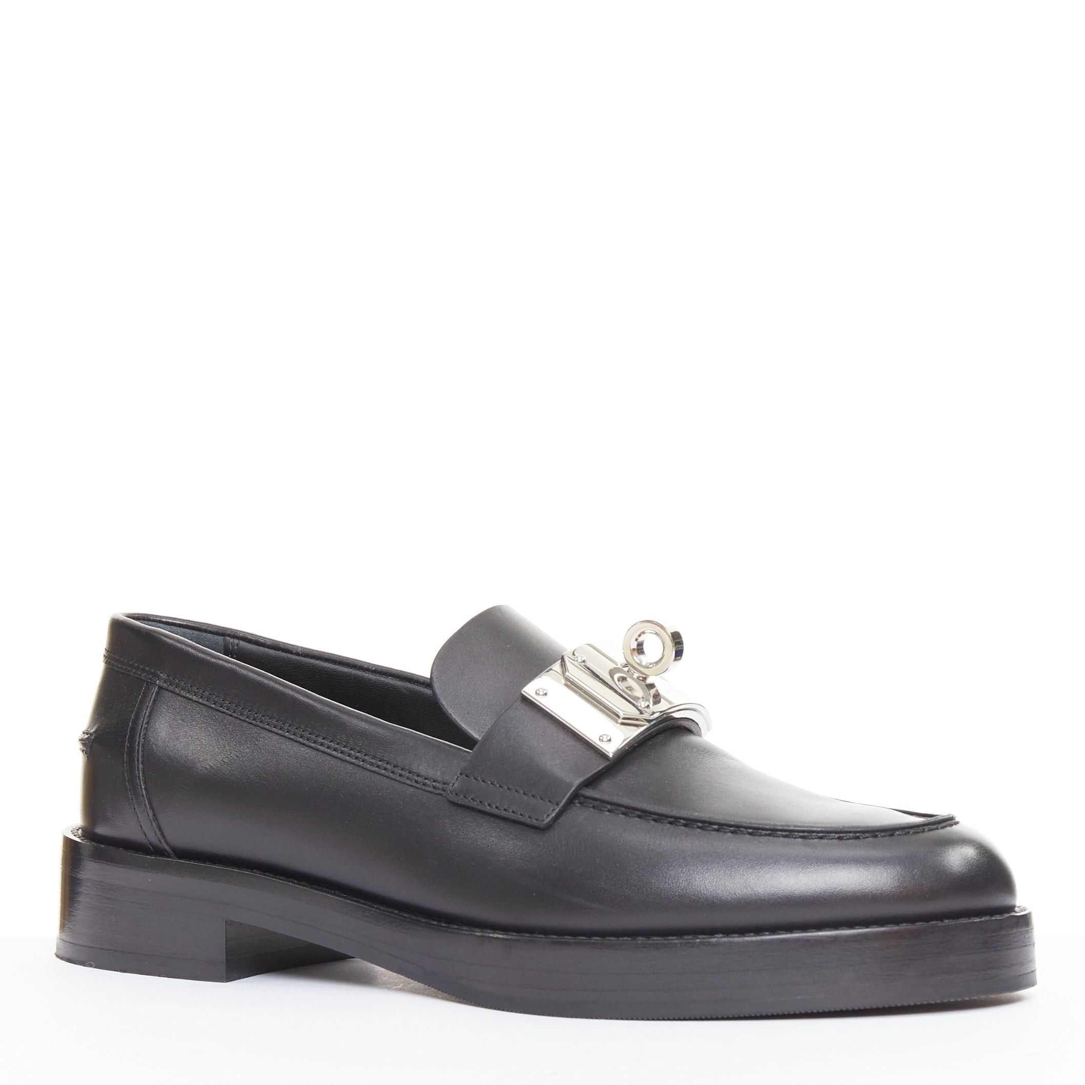 Hermes HERMES 2023 Hot Loafer black calfskin leather palladium Kelly buckle chunky shoes EU38.5 Size US 8.5 / IT 38.5 - 1 Thumbnail