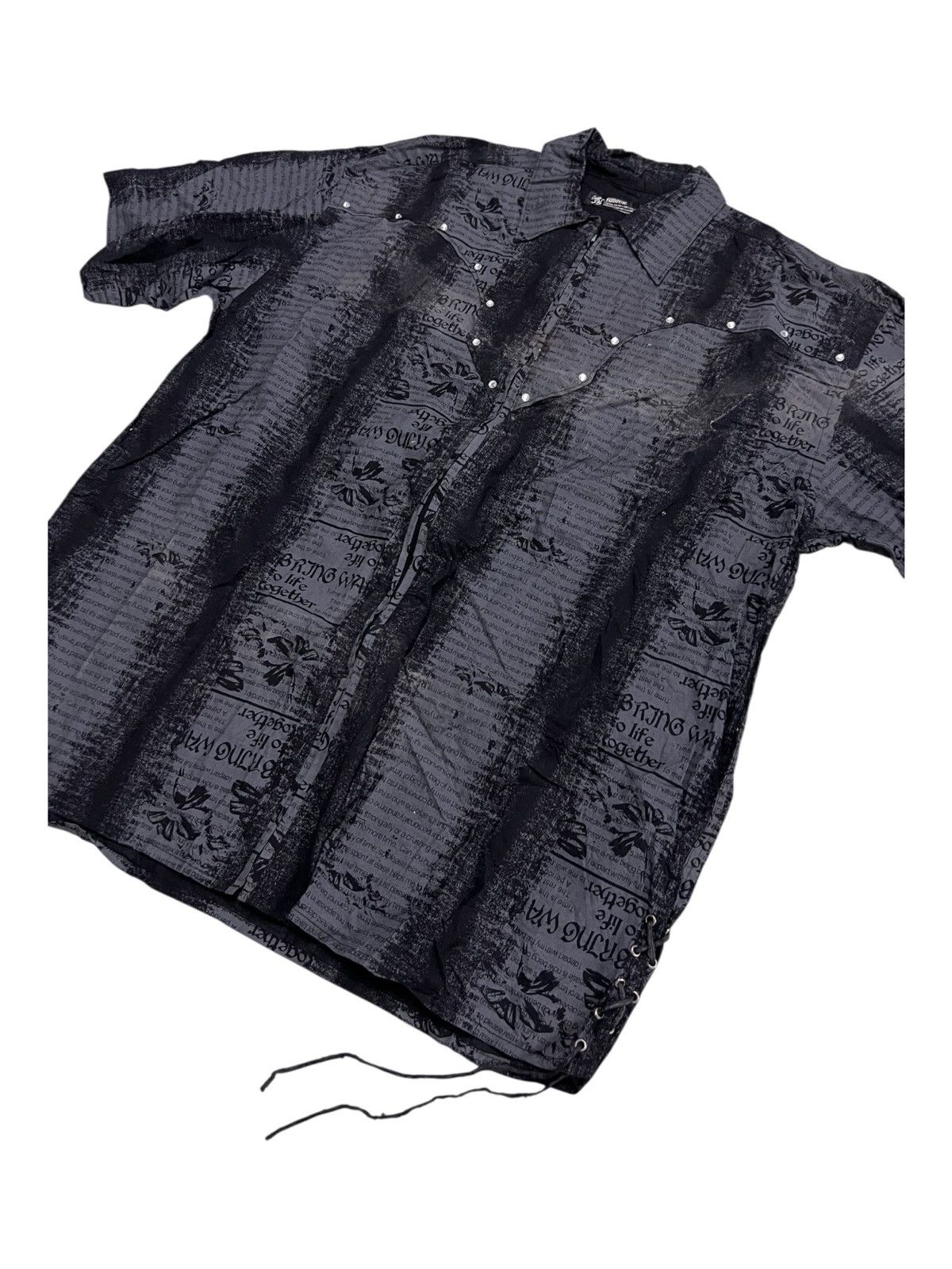Yasuyuki Ishii Euroyal Newspaper Print Cyberpunk Fleur Hem Lace Zip Jacket Size US XL / EU 56 / 4 - 2 Thumbnail