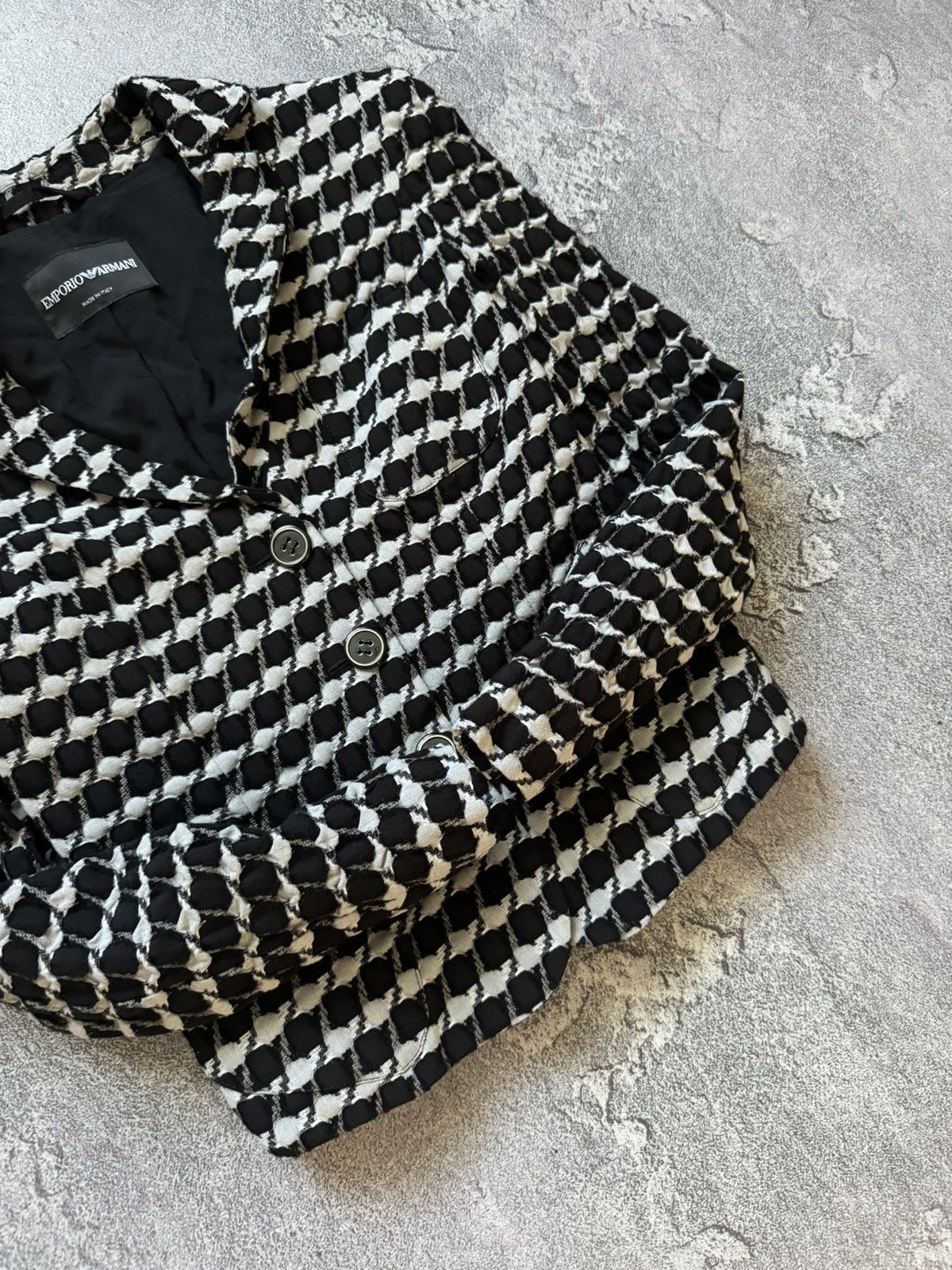 Vintage Emporio Armani 42 checkered black white blazer button jacket Size M / US 6-8 / IT 42-44 - 3 Thumbnail
