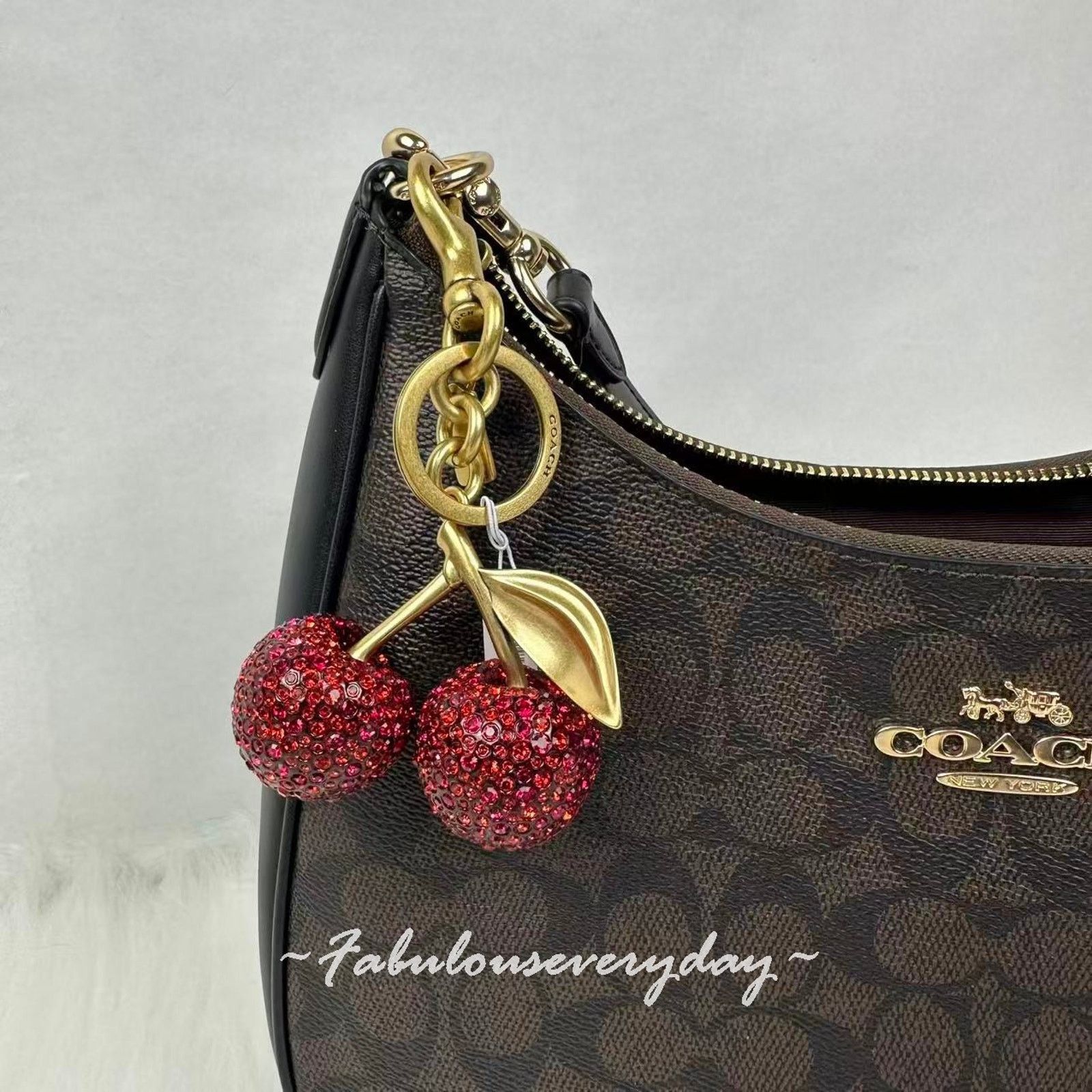 Coach Coach Crystal Cherry Bag Charm Keychain Fob CCD32 Brass /Red Size ONE SIZE - 1 Thumbnail