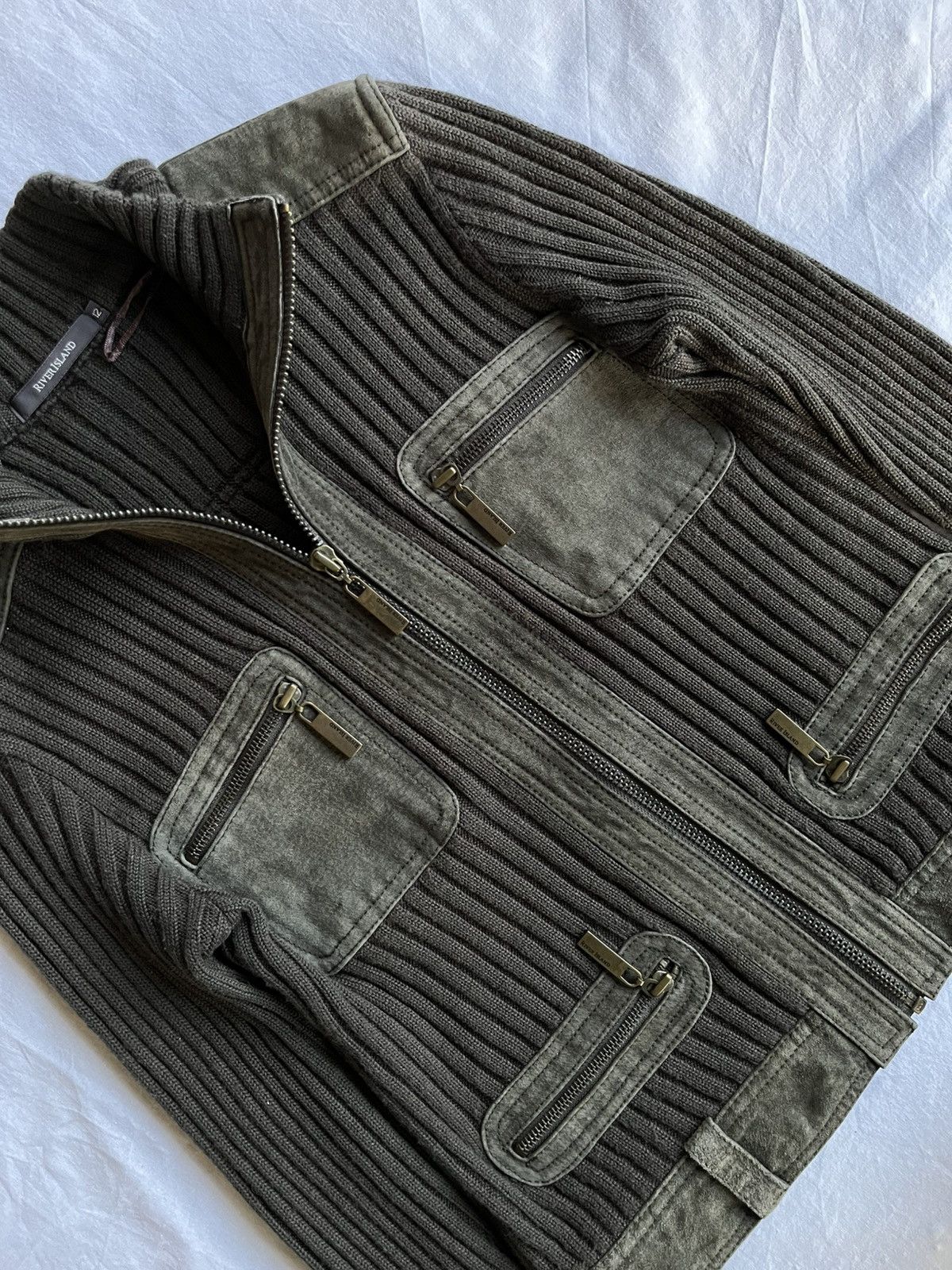 River Island River Island Ribbed Knit & Suede Panel Jacket UK 12 / EU 38 Size XS / US 0-2 / IT 36-38 - 2 Thumbnail