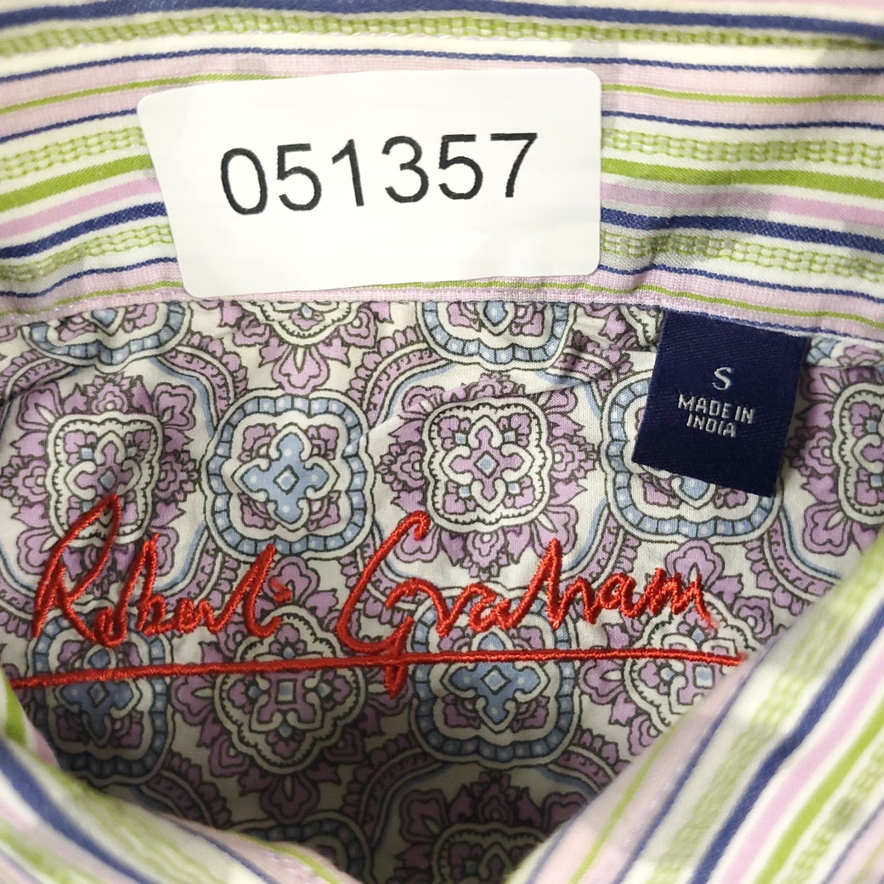 Robert Graham Robert Graham Shirt Mens Small Blue Green Striped Casual Button-Up Short Sleeve Size US S / EU 44-46 / 1 - 6 Thumbnail