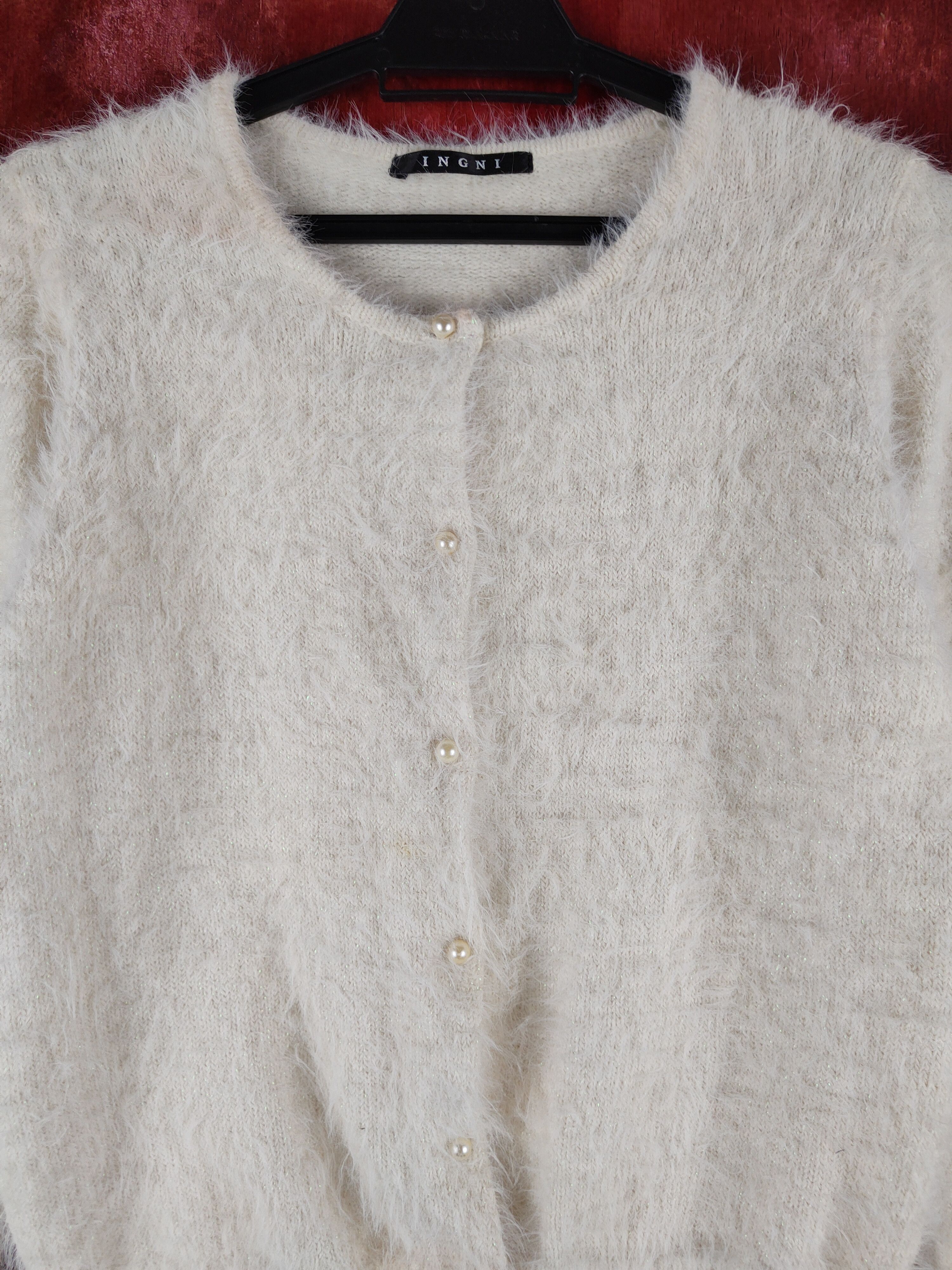 Homespun Knitwear Ingni Beige Shag Shaggy Fur Mohair Knitwear Cardigan#S2110 Size S / US 4 / IT 40 - 2 Thumbnail