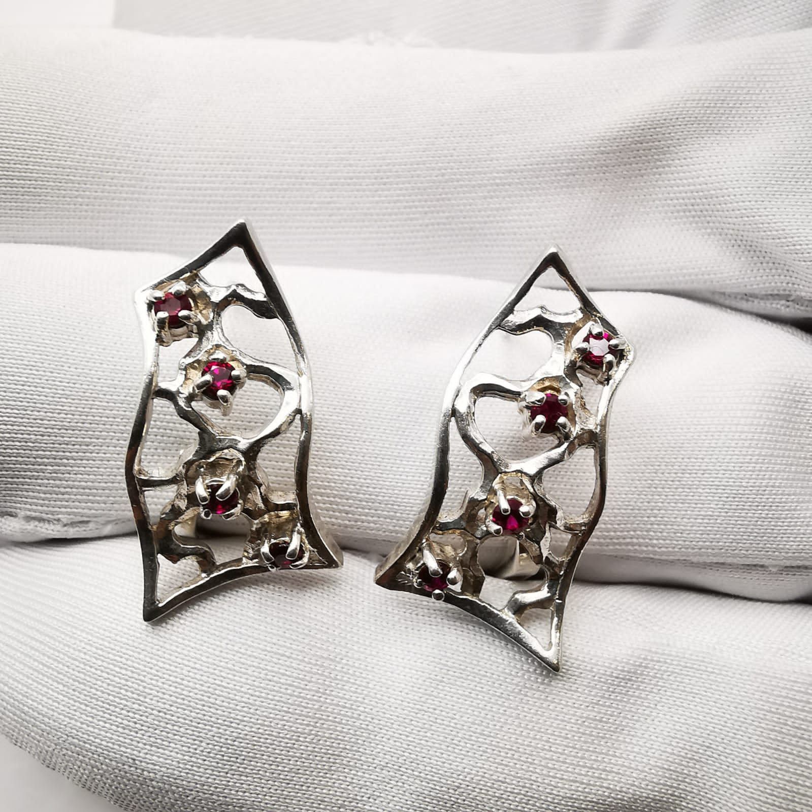 Sterling Silver Vintage Filigree 925 Sterling Silver Earrings Ruby, Jewelry Size ONE SIZE - 5 Thumbnail