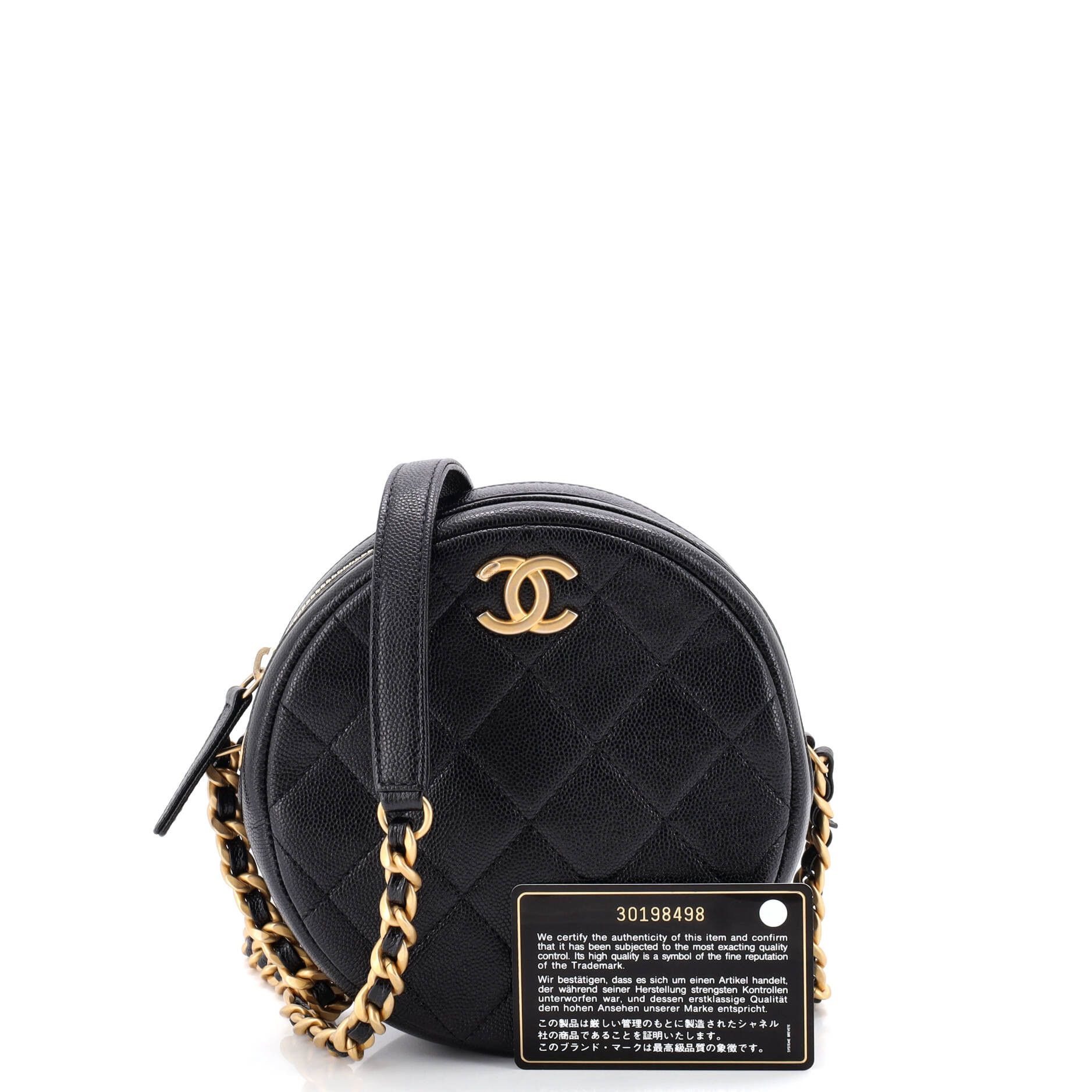 Round Chain Crossbody Bag Quilted Caviar Small