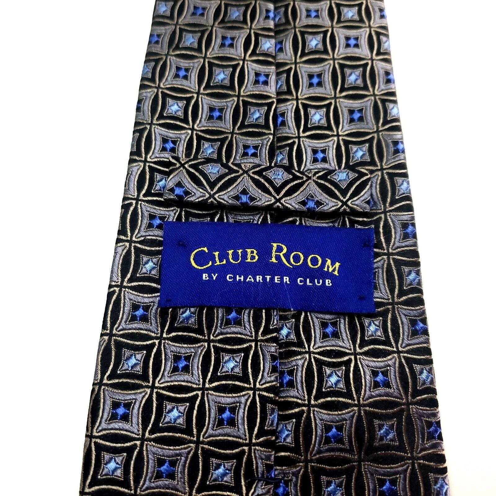 Club Room Club Room Silk Tie Woven Gray Blue Geometric Size ONE SIZE - 3 Thumbnail