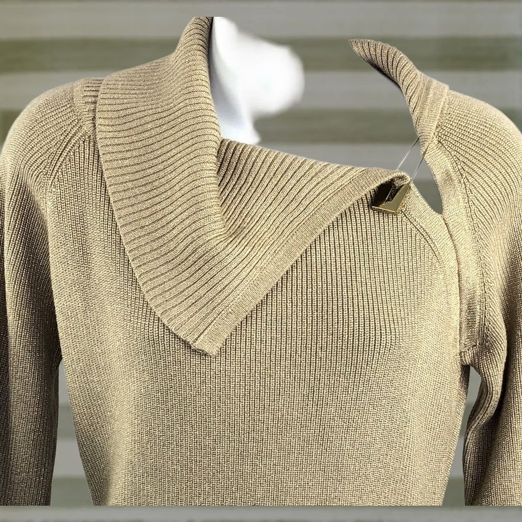 Calvin Klein VINTAGE Calvin Klein Sweater Dress M Gold Glitter Cowl Neck Logo Pin Glam Coquette Size M / US 6-8 / IT 42-44 - 1 Thumbnail