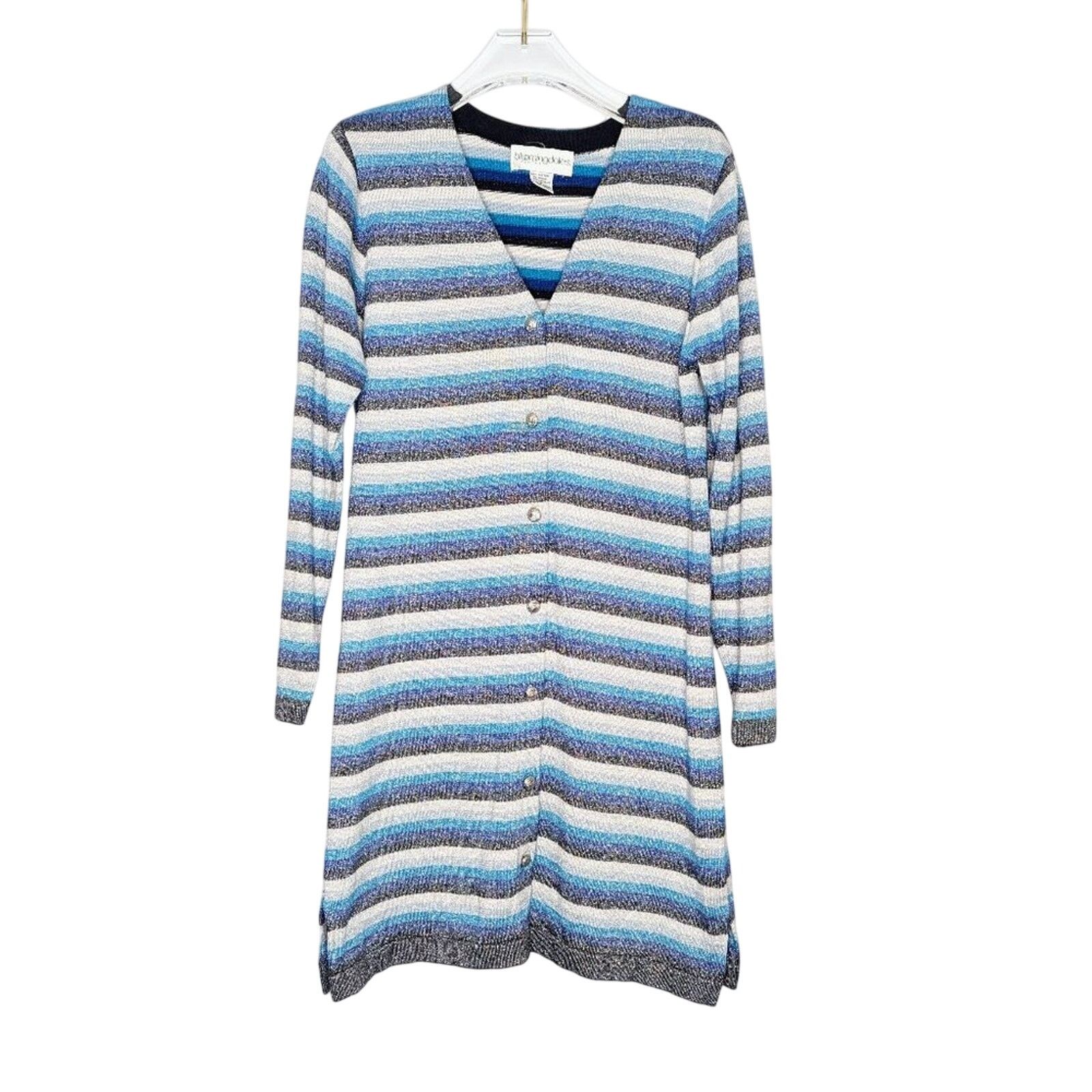 Bloomingdale's Bloomingdales Vintage 80s Metallic Blue Stripe Button Up Top Size S / US 4 / IT 40 - 9 Thumbnail