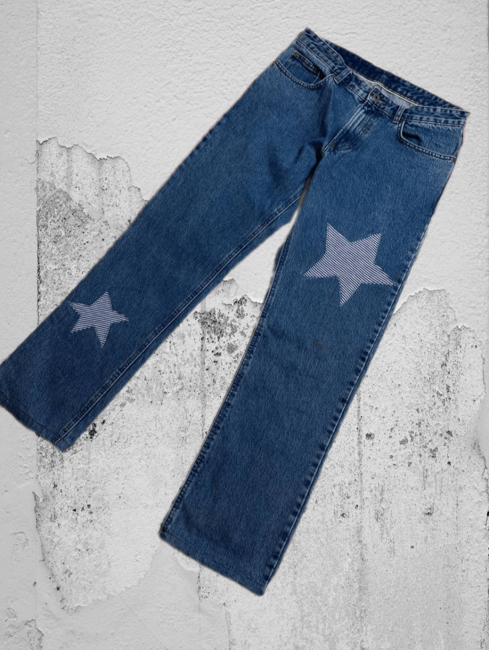 Japanese Brand Distressed Dirty Patchwork Flared Denim Jeans Crush Faded Size US 32 / EU 48 - 1 Thumbnail