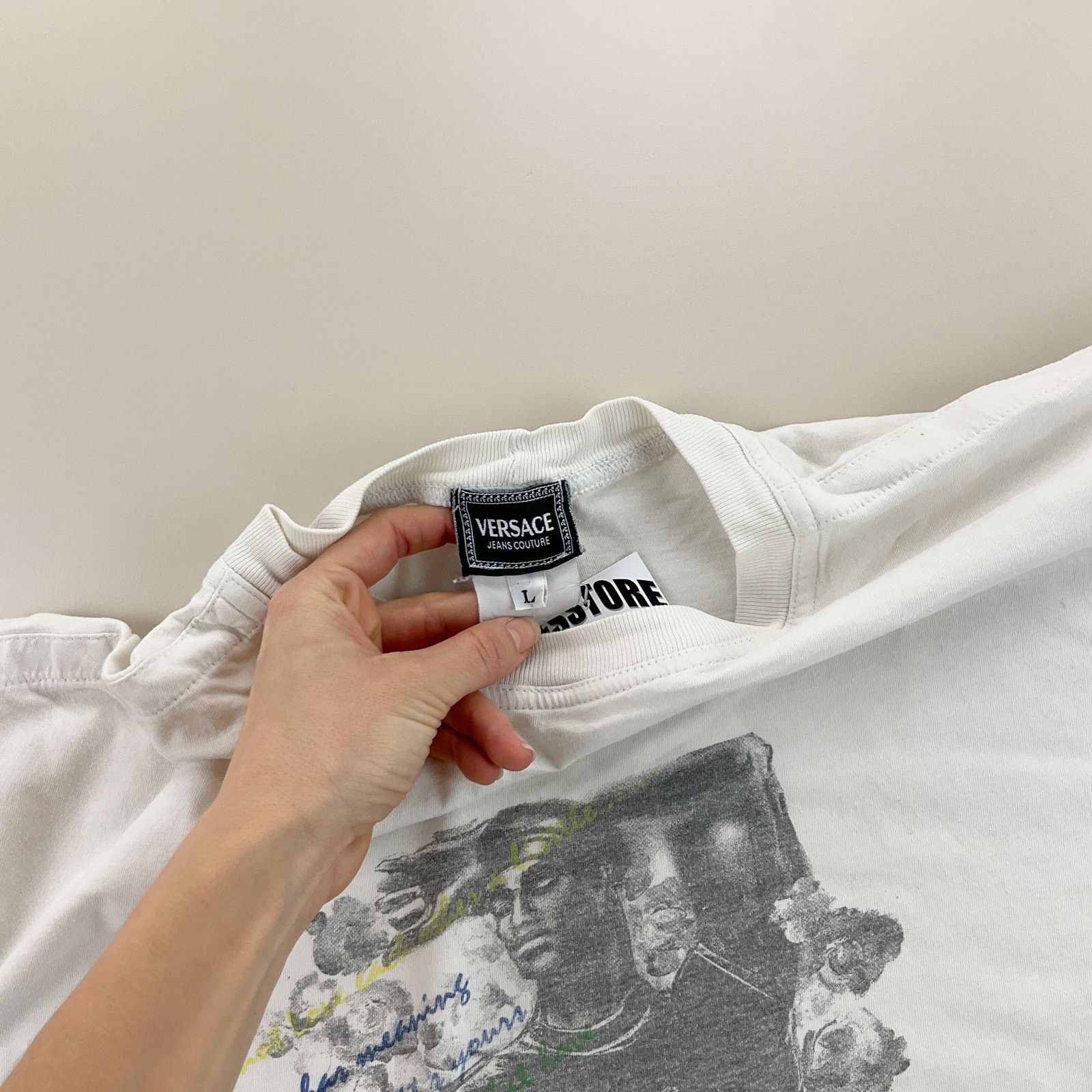 Vintage Versace Graphic T-Shirt Large mens white 90s