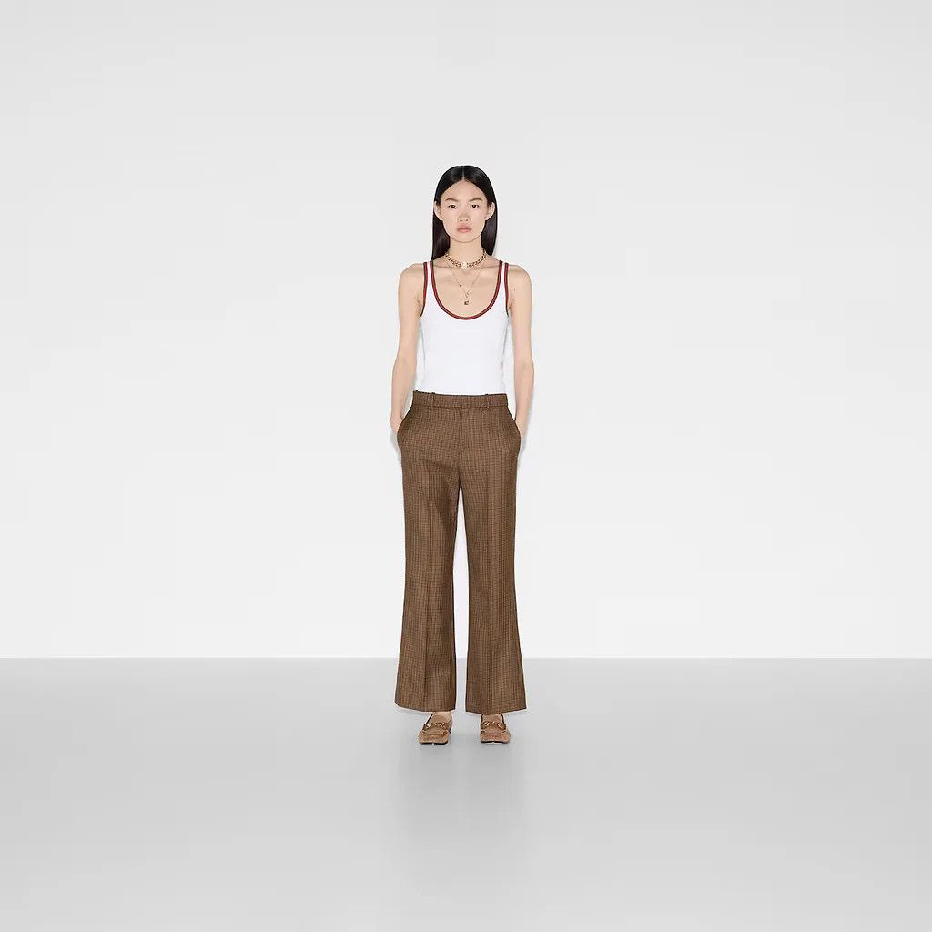 Gucci o1la5ras0526 Embroidered Houndstooth Wool Pants in Brown Size 25" / US 0 / IT 36 - 2 Thumbnail