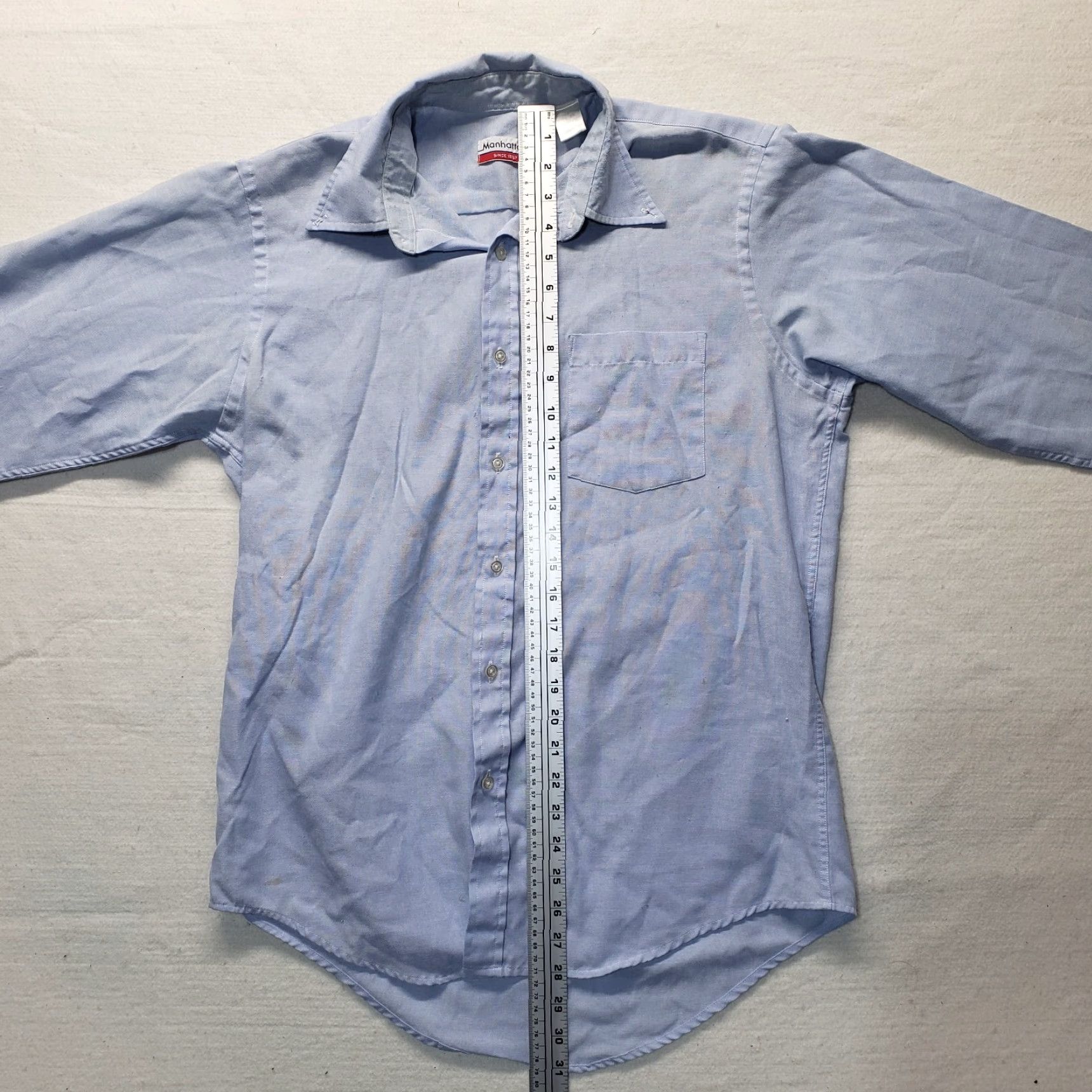 Vintage Manhattan Blue Button-Up Shirt Long Sleeve Adult XL Cotton Blend Casual Mens Size US XL / EU 56 / 4 - 7 Thumbnail