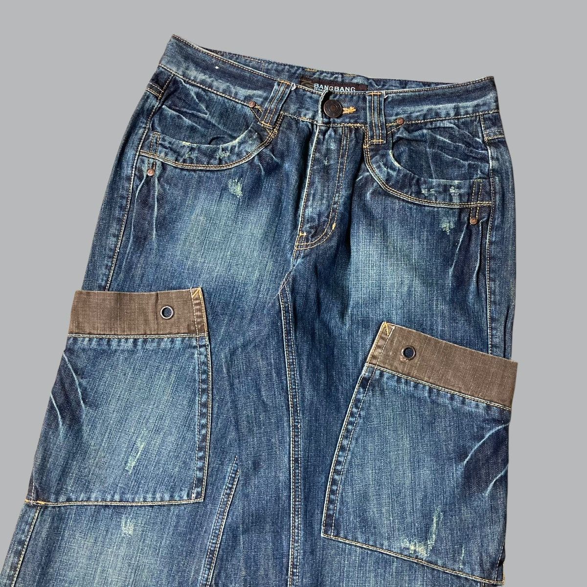 Hysteric Glamour × Japanese Brand × Tornado Mart BANGBANG Cargo Baggy Distressed Jeans Size US 29 - 3 Thumbnail