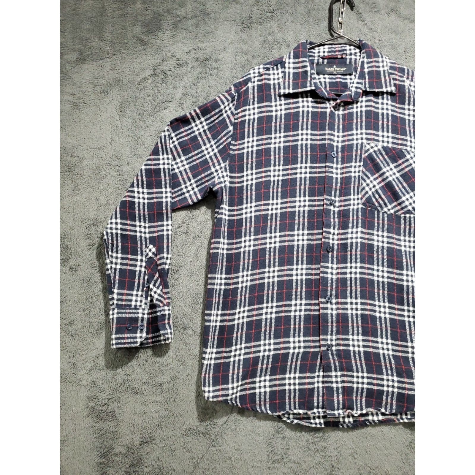 Vintage Tailor Vintage Flannel Shirt Mens XL Navy Plaid Button-Up Long Sleeve Cotton Blend All Seasons Shirt Size US XL / EU 56 / 4 - 4 Thumbnail