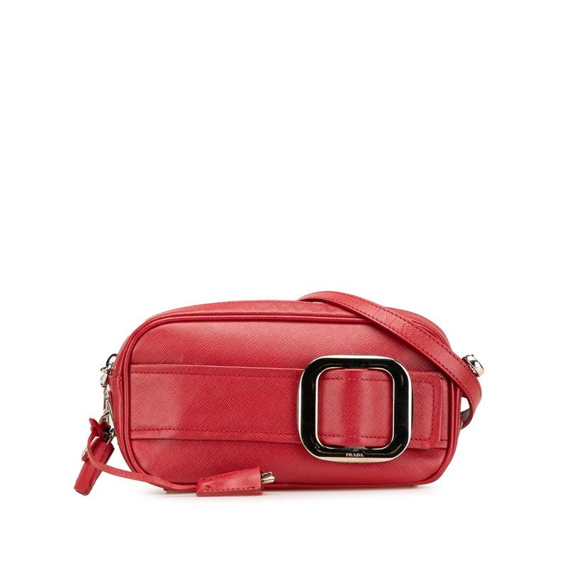 Prada Prada Buckle Saffiano Shoulder Bag Leather Crossbody Bag in Red, Women's