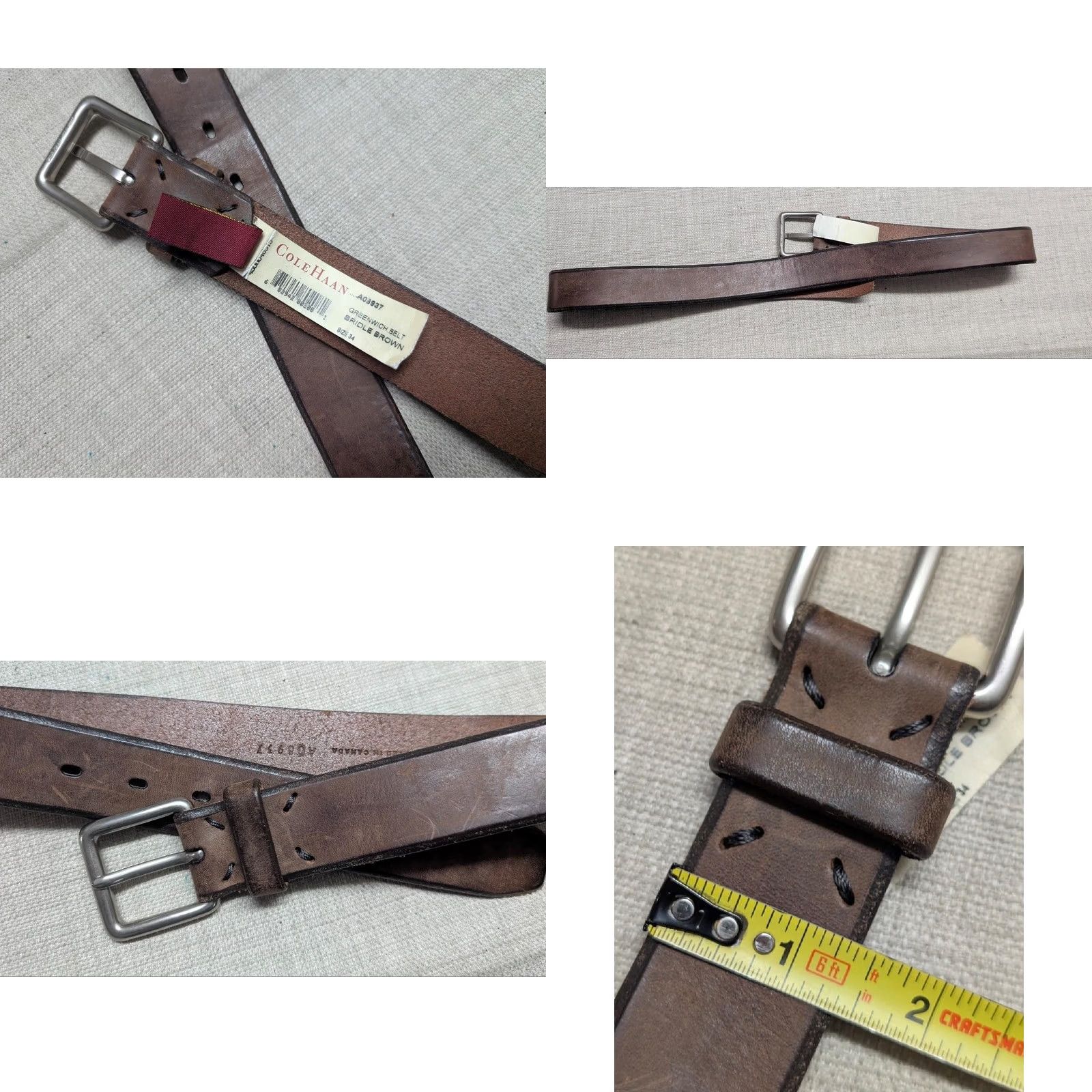Cole Haan VINTAGE Cole Haan dress belt 34 bridle brown GREENWICH CANADA made COWHIDE leather Mens Size 34 Brown Leather Belt Dress Belt Size 34 - 8 Thumbnail