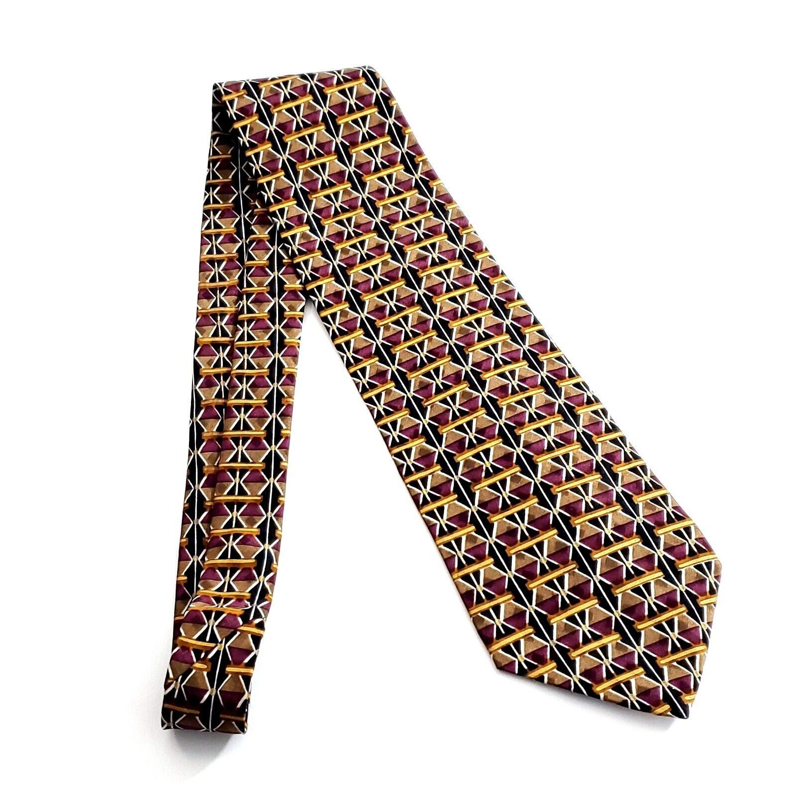 Designer Ziggurat Mulberry Red Tan Geometric Print Short Wide USA Sil Size ONE SIZE - 6 Thumbnail