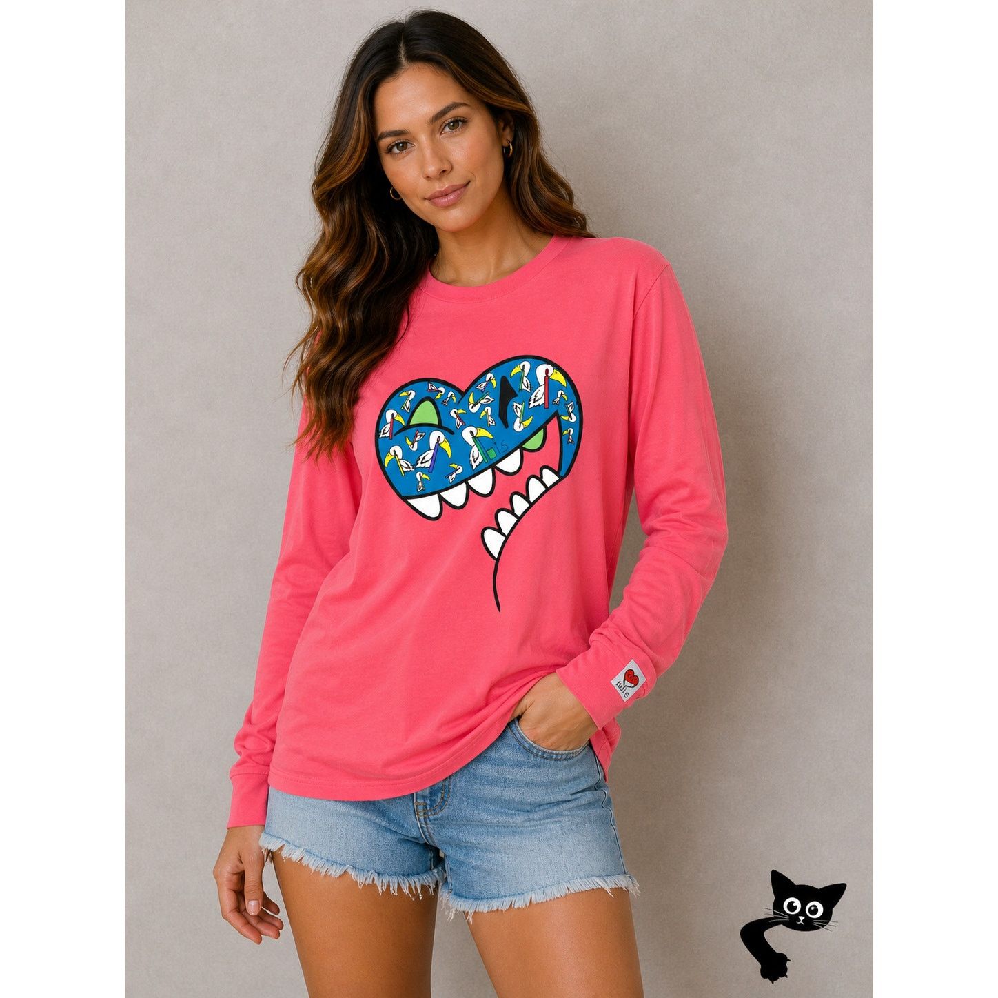 Other RARE Ibis Heart On Sleeve Pink Coral Tee Long Sleeve SM Size S / US 4 / IT 40 - 3 Thumbnail