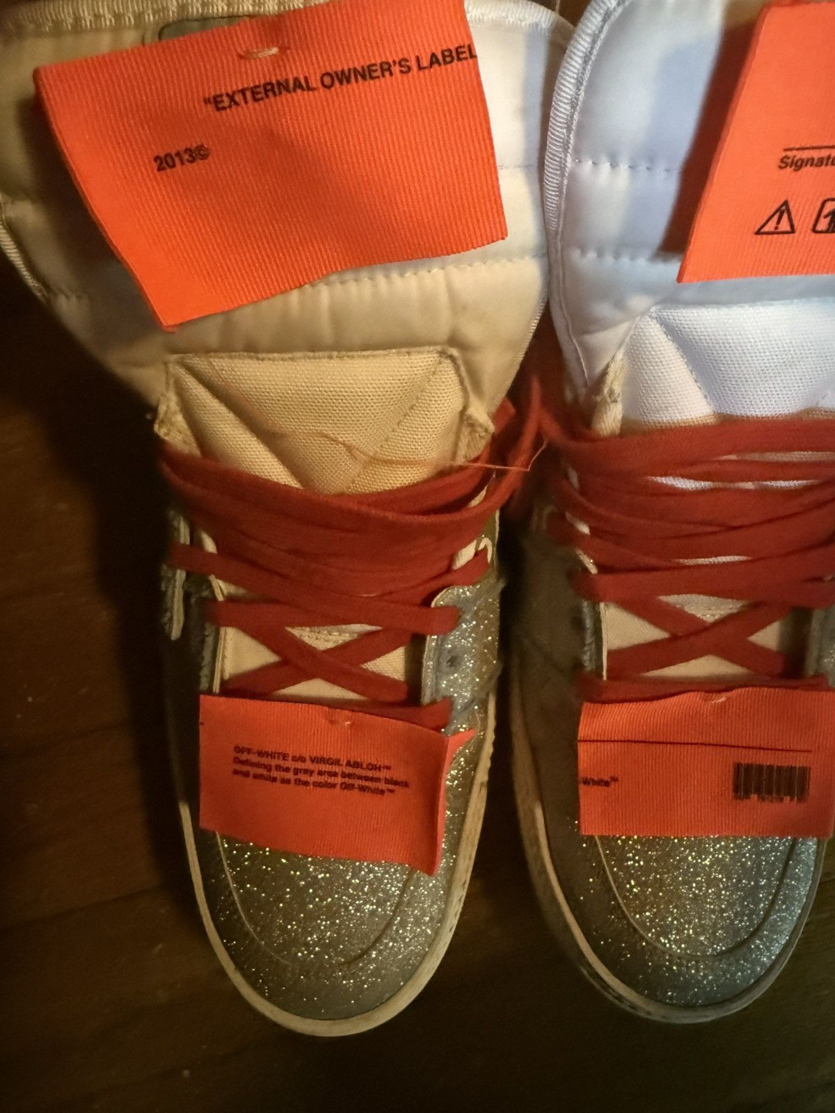 Off-White Off white hi top glitter sneakers Size US 12 / EU 45 - 10 Thumbnail